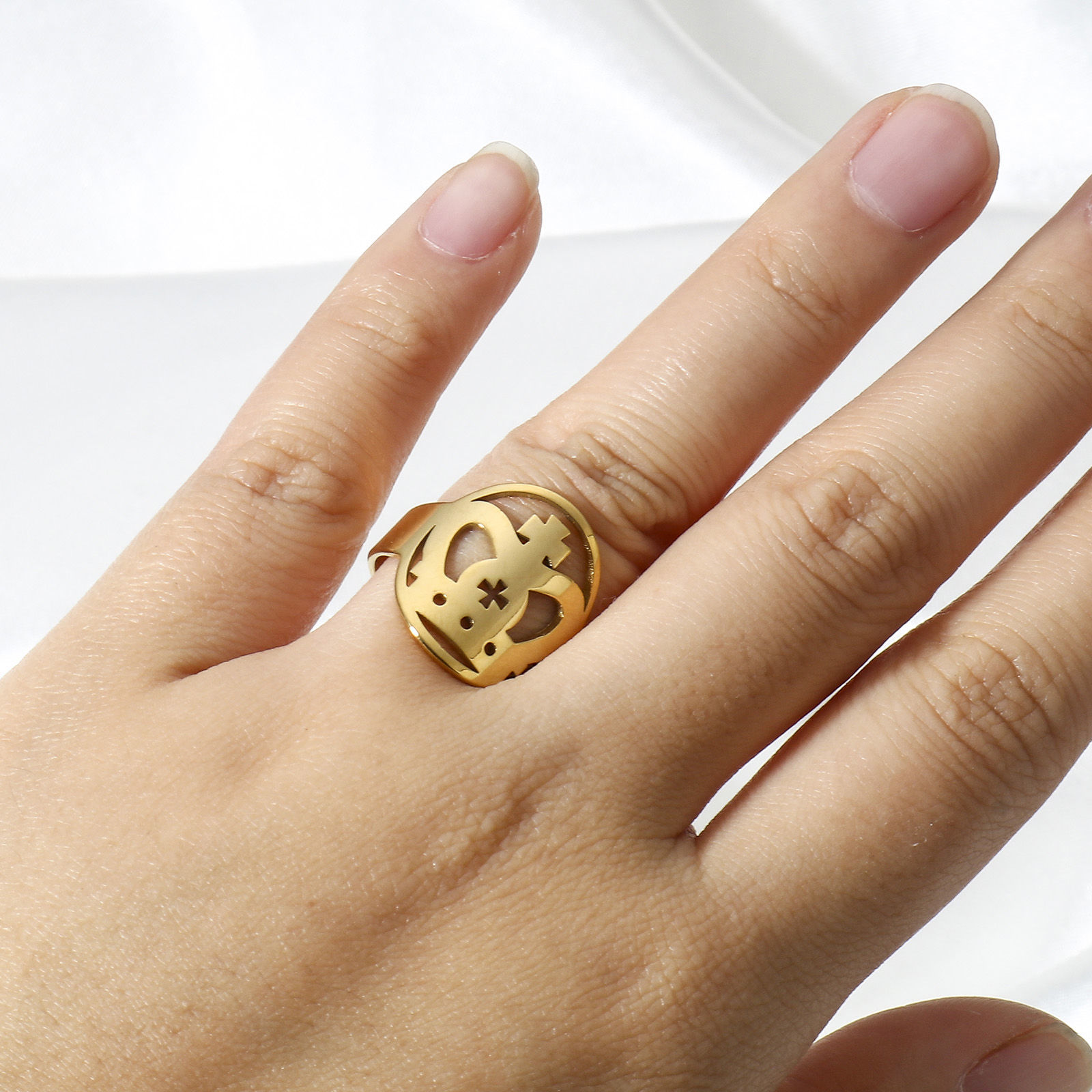 Bild von 1 Stück 304 Edelstahl Uneinstellbar Ring Vergoldet Kaiserkrone