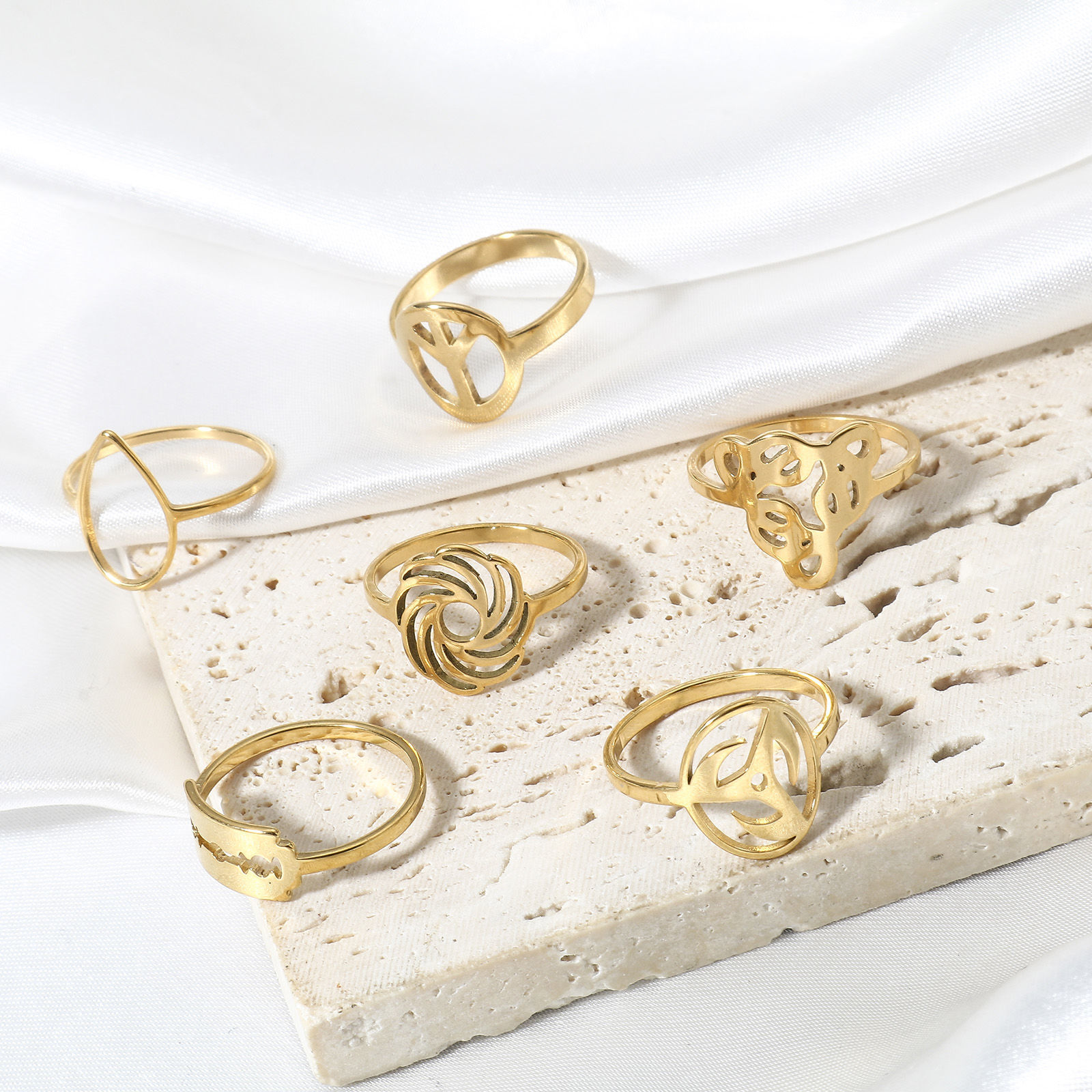 Imagen de 1 Unidad 304 Acero Inoxidable No Ajustable Anillos Chapado en Oro