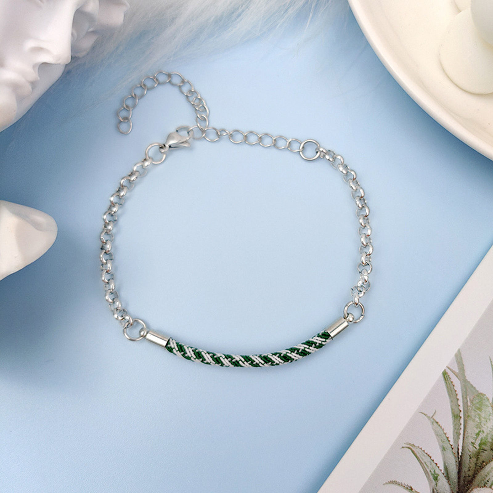 Picture of 304 Stainless Steel Link Cable Chain Braided Bracelets Silver Tone 17cm(6 6/8") long