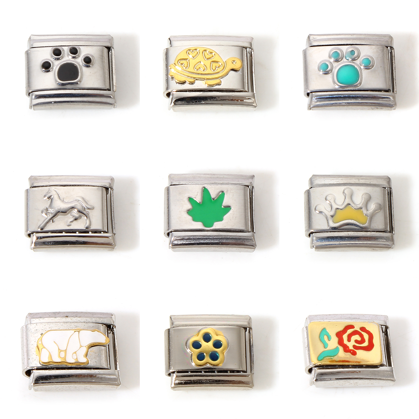 Image de 1 Pièce Bracelet à Maillons Breloques Italiens Accessories de Fabrication de Bracelets Bijoux DIY en 304 Acier Inoxydable Argent Mat Multicolore Rectangle Émail 10mm x 9mm
