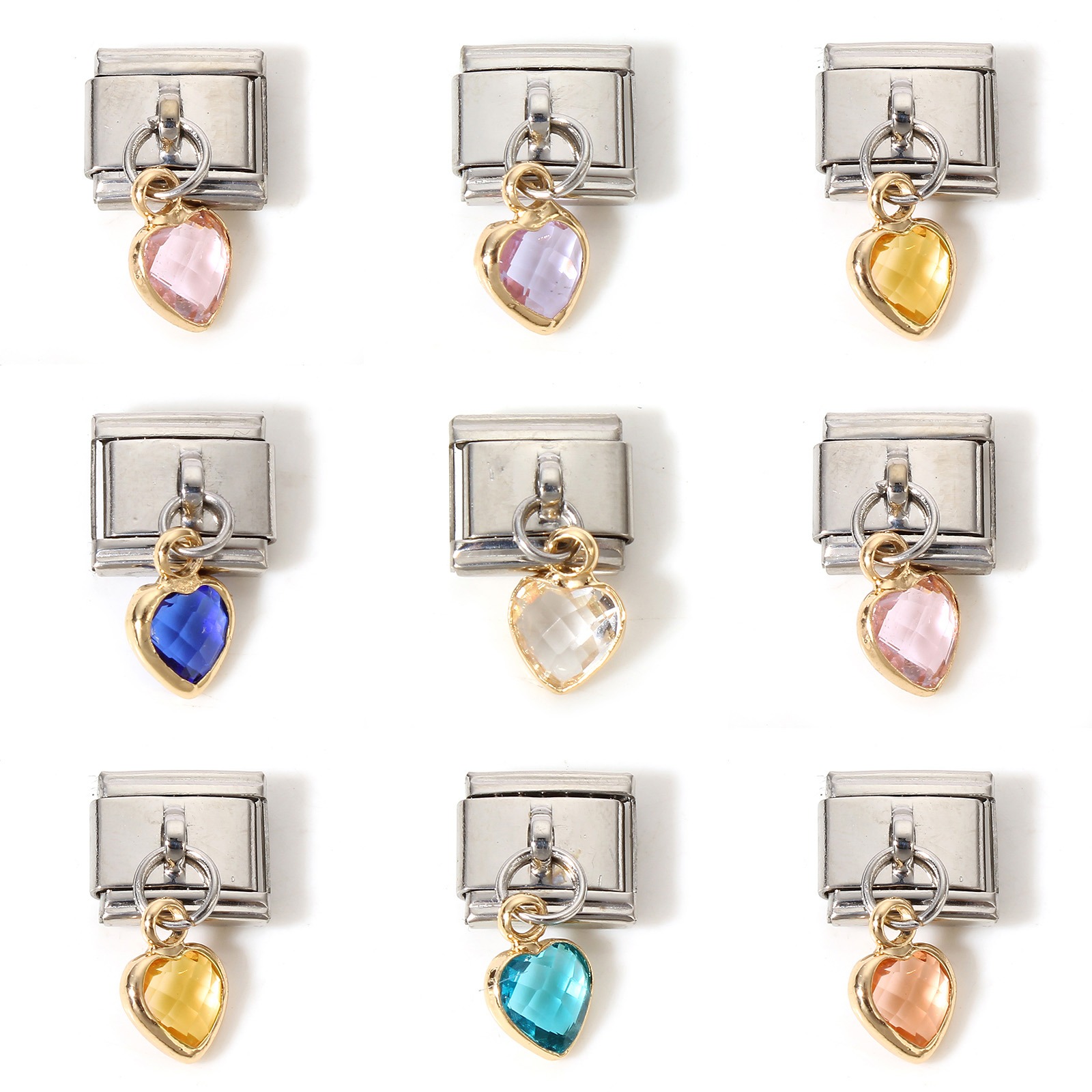 Immagine di 1 Pz 304 Acciaio Inossidabile Bracciale con Charm Italiano a Maglie, Creazione di Gioielli Fai-da-te Tono Argento Multicolore Rettangolo Cuore Con Ciondolo 17mm x 10mm