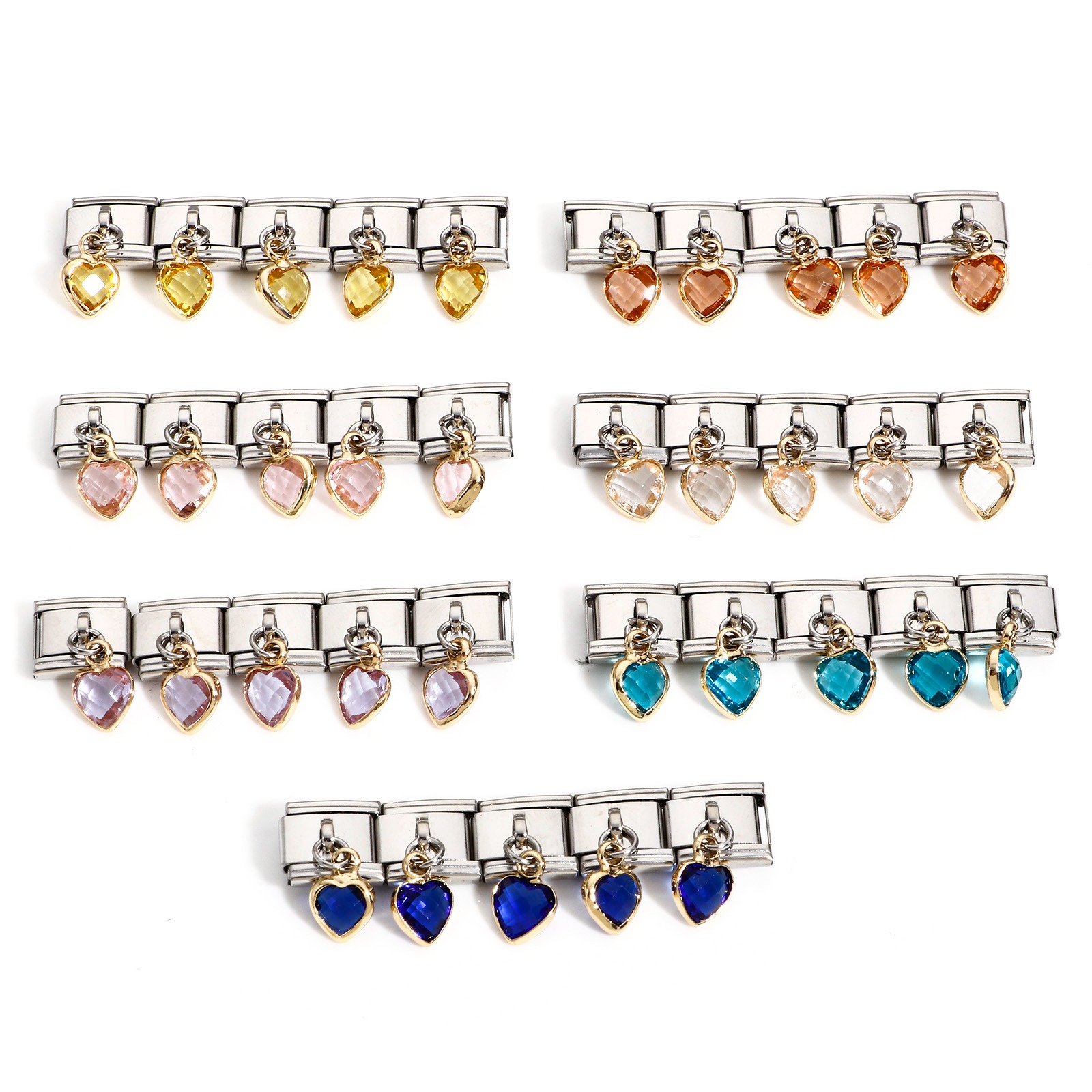Immagine di 1 Pz 304 Acciaio Inossidabile Bracciale con Charm Italiano a Maglie, Creazione di Gioielli Fai-da-te Tono Argento Multicolore Rettangolo Cuore Con Ciondolo 17mm x 10mm