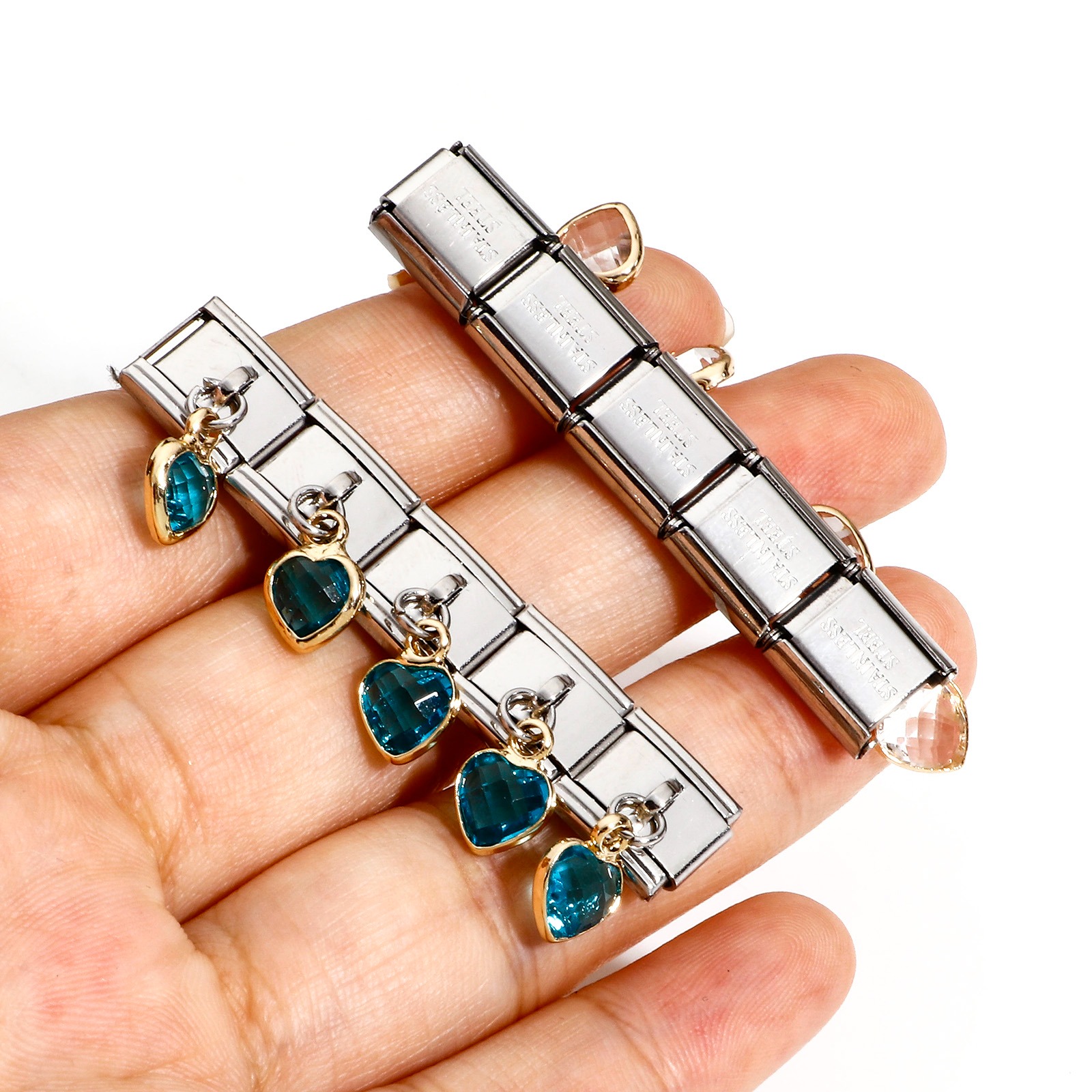 Immagine di 1 Pz 304 Acciaio Inossidabile Bracciale con Charm Italiano a Maglie, Creazione di Gioielli Fai-da-te Tono Argento Multicolore Rettangolo Cuore Con Ciondolo 17mm x 10mm