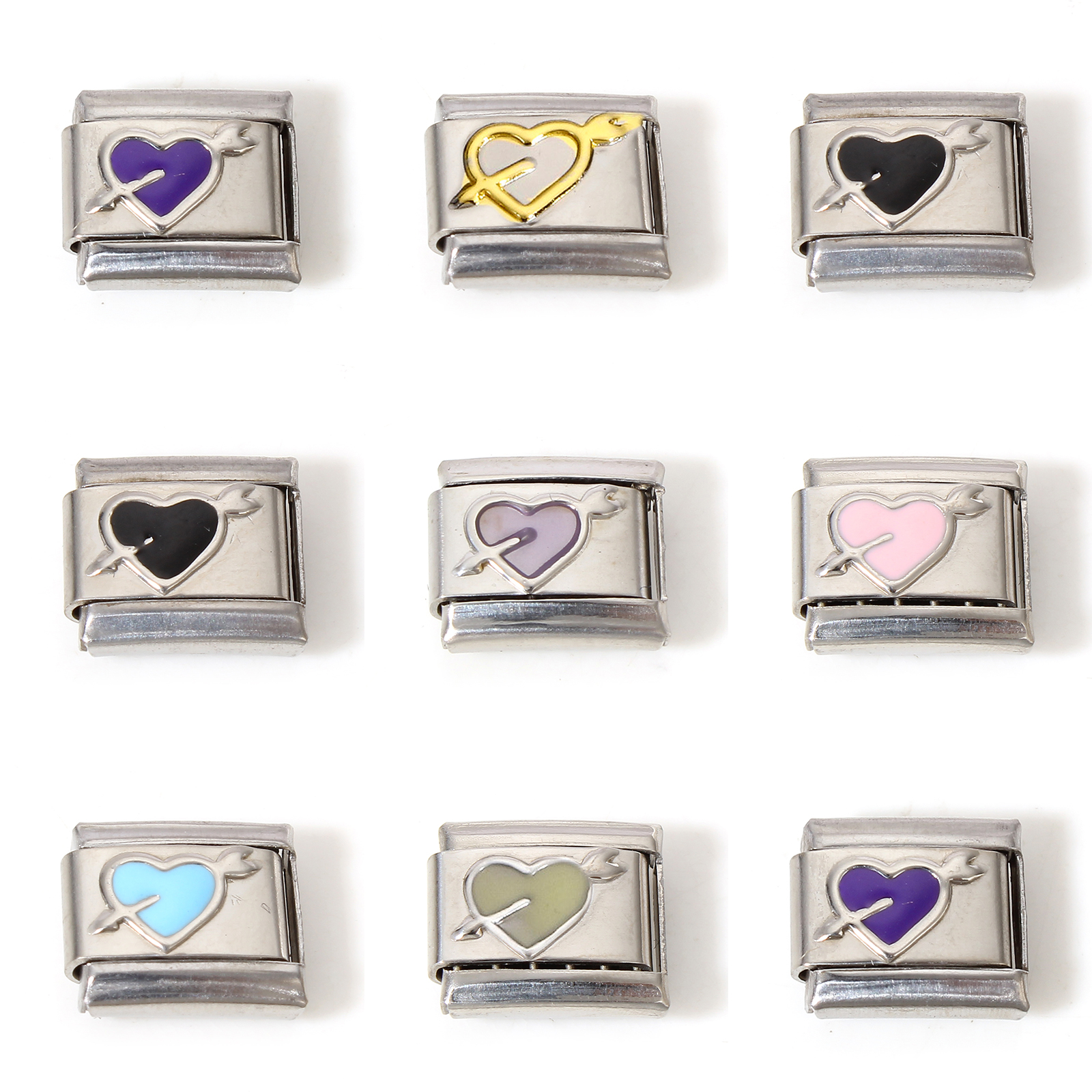 Image de 1 Pièce Bracelet à Maillons Breloques Italiens Accessories de Fabrication de Bracelets Bijoux DIY en 304 Acier Inoxydable Argent Mat Multicolore Rectangle Cœur Émail 10mm x 9mm