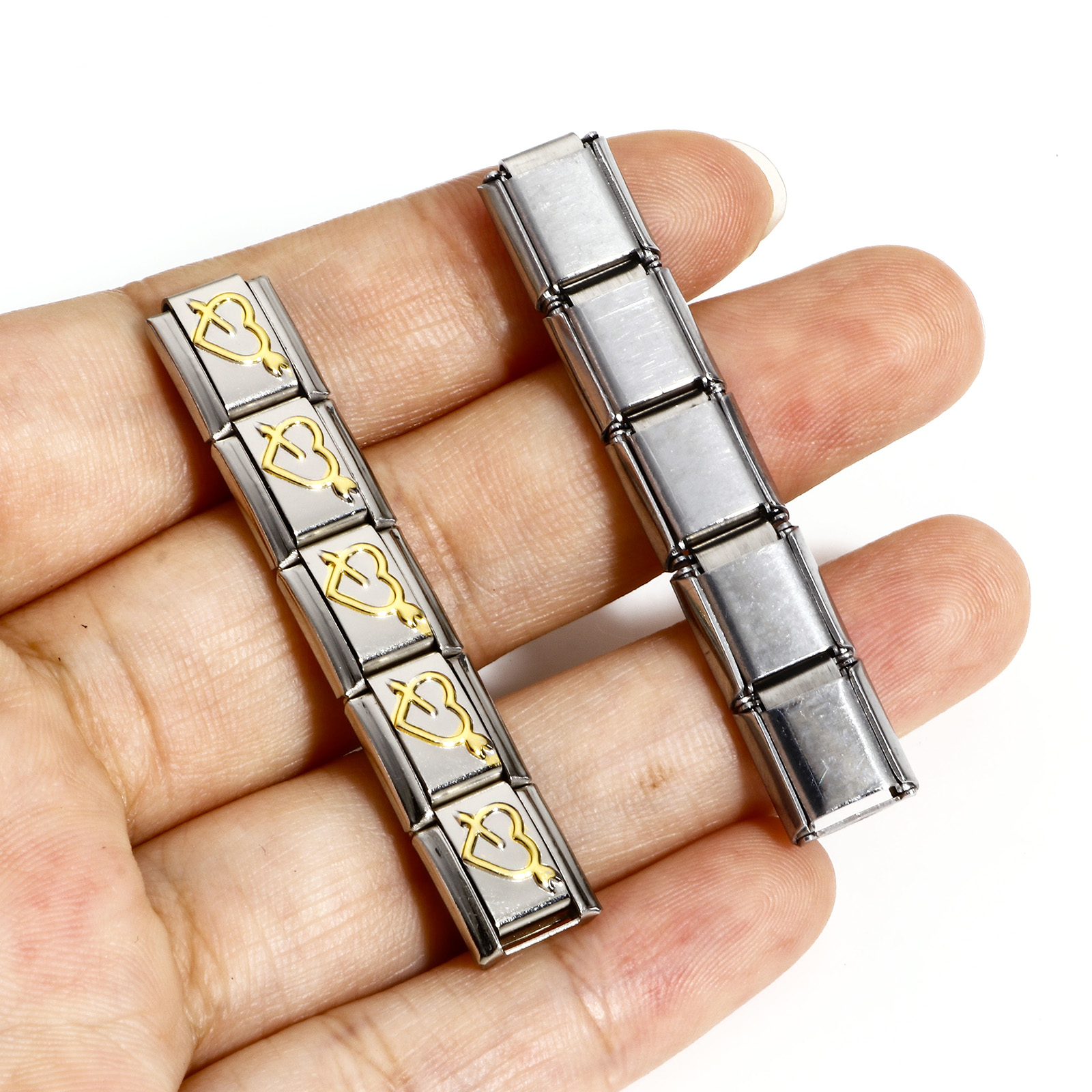 Image de 1 Pièce Bracelet à Maillons Breloques Italiens Accessories de Fabrication de Bracelets Bijoux DIY en 304 Acier Inoxydable Argent Mat Multicolore Rectangle Cœur Émail 10mm x 9mm