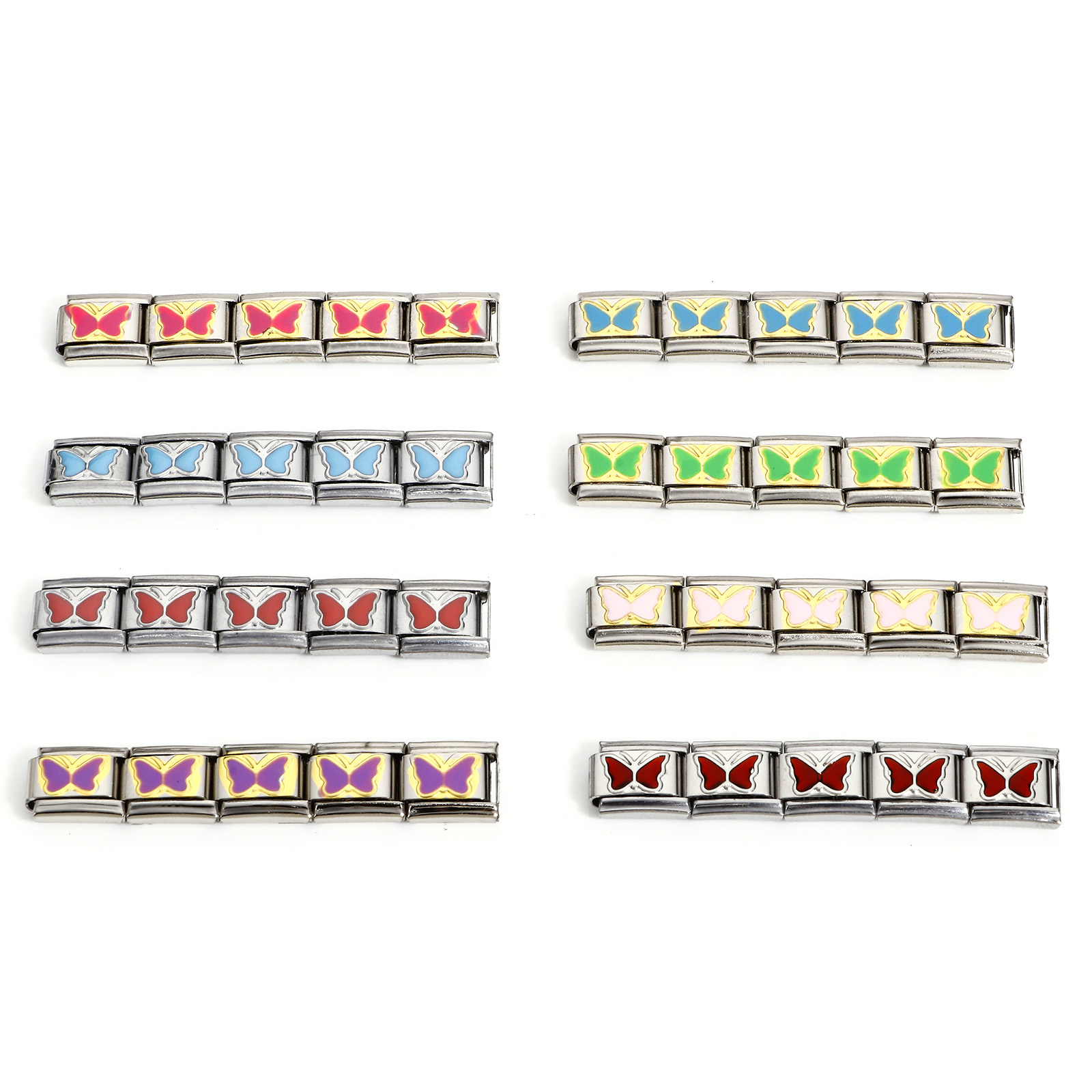 Immagine di 1 Pz 304 Acciaio Inossidabile Bracciale con Charm Italiano a Maglie, Creazione di Gioielli Fai-da-te Tono Argento Multicolore Rettangolo Farfalla Smalto 10mm x 9mm