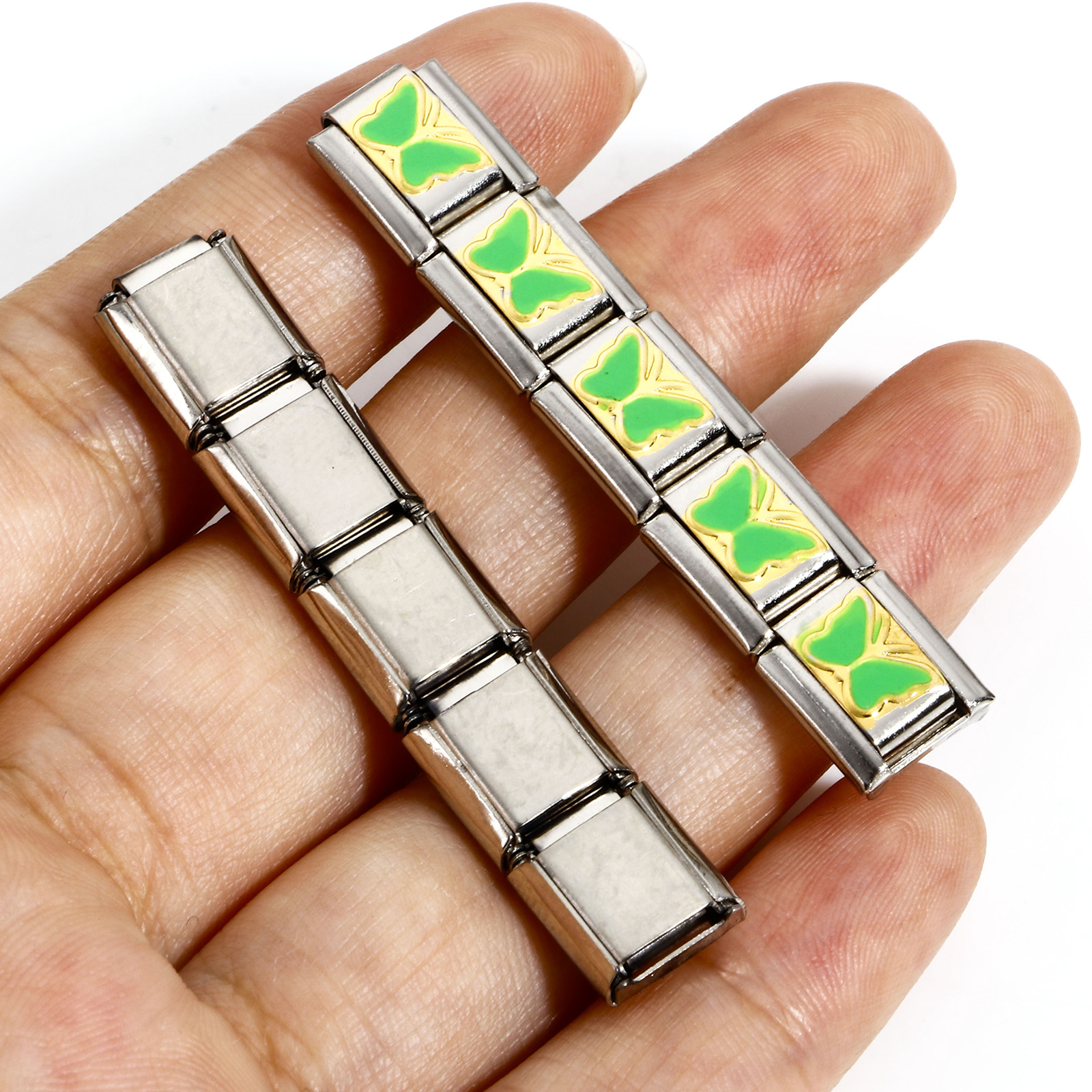 Immagine di 1 Pz 304 Acciaio Inossidabile Bracciale con Charm Italiano a Maglie, Creazione di Gioielli Fai-da-te Tono Argento Multicolore Rettangolo Farfalla Smalto 10mm x 9mm