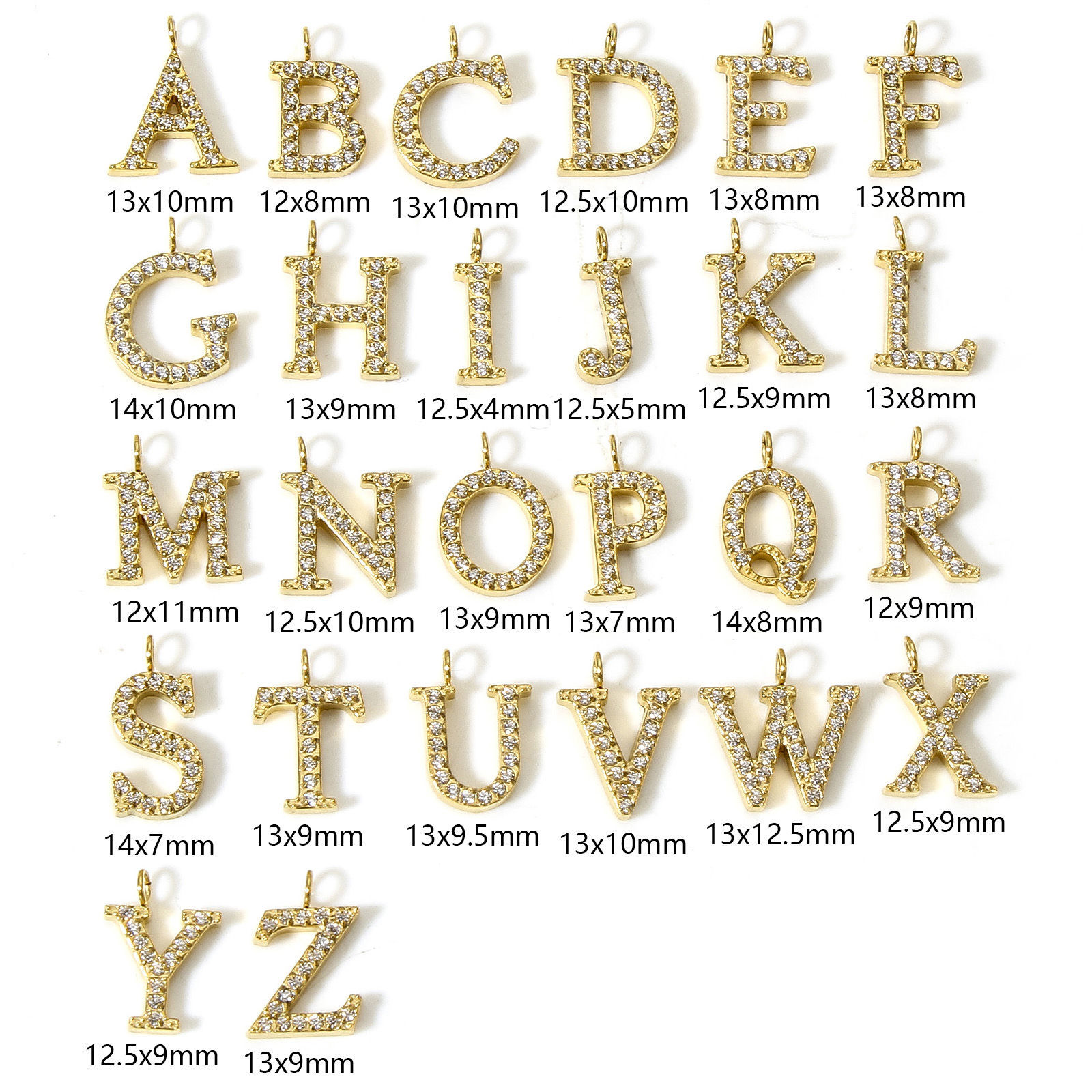 Picture of Eco-friendly Vacuum Plating 304 Stainless Steel Charms 18K Real Gold Plated Capital Alphabet Initial Letter Message " A-Z " Micro Pave Clear Cubic Zirconia