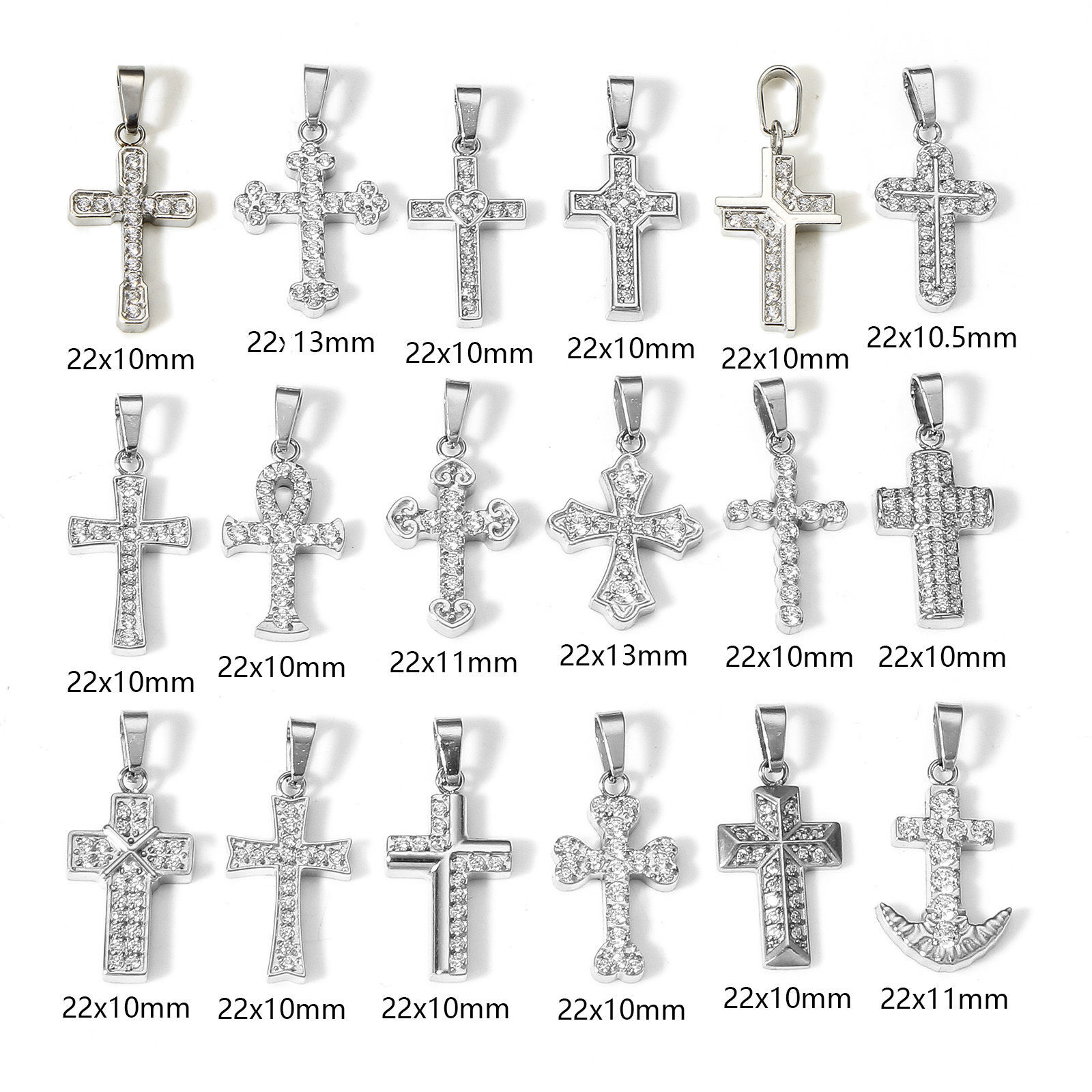 Picture of Eco-friendly Vacuum Plating 304 Stainless Steel Religious Charm Pendant Real Platinum Plated Cross Micro Pave