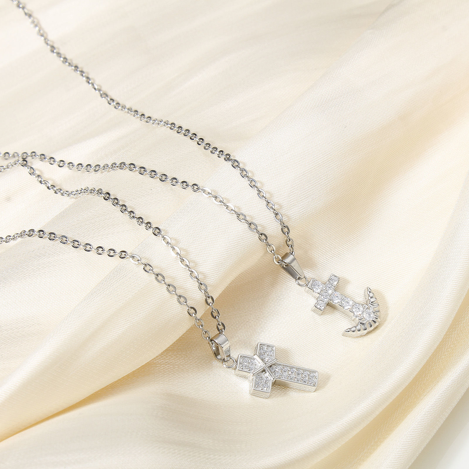 Picture of Eco-friendly Vacuum Plating 304 Stainless Steel Religious Charm Pendant Real Platinum Plated Cross Micro Pave