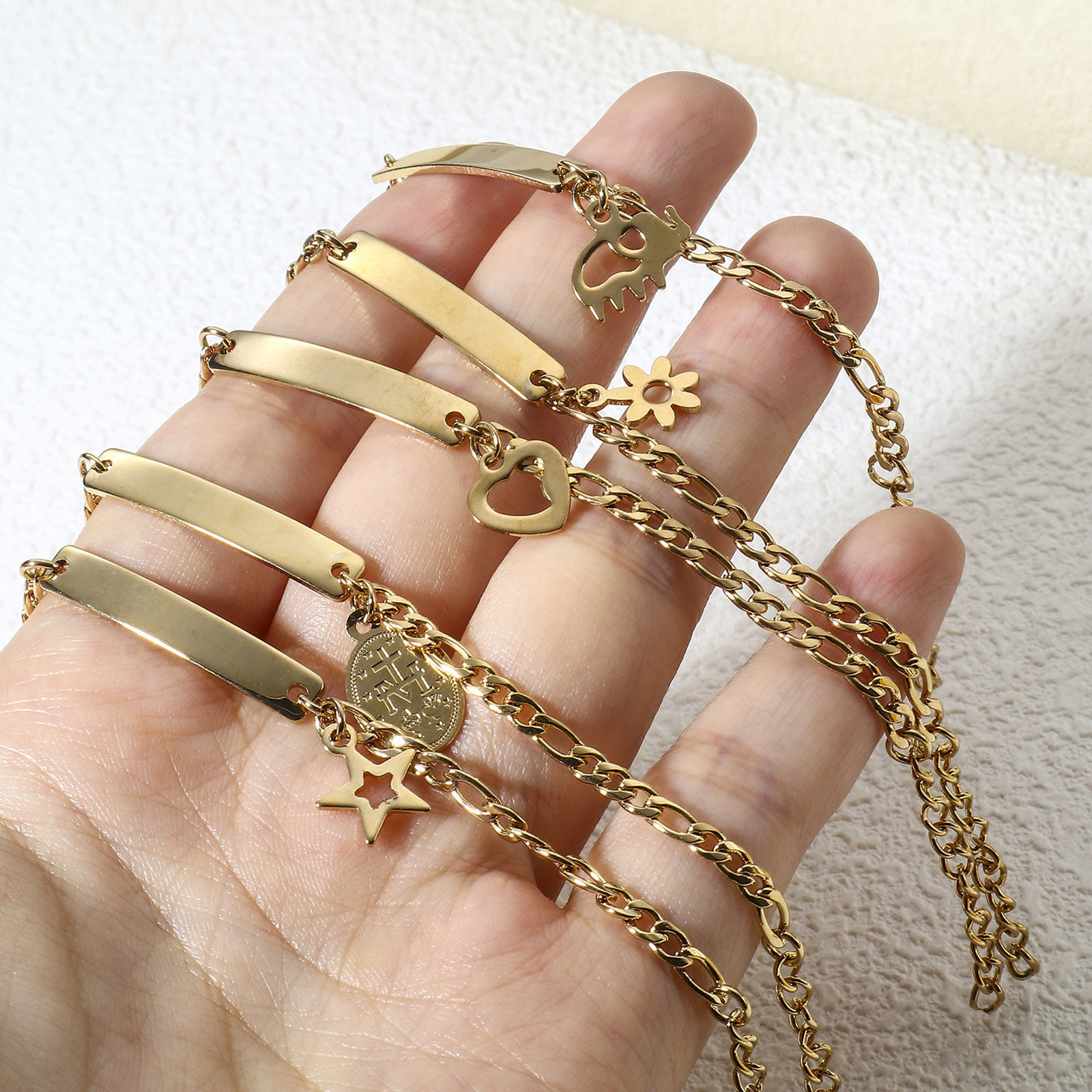 Image de 1 Pièce BraceletsÉtiquettes d'Estampage Vierges en 304 Acier Inoxydable Doré Pour Enfants 13.5cm long