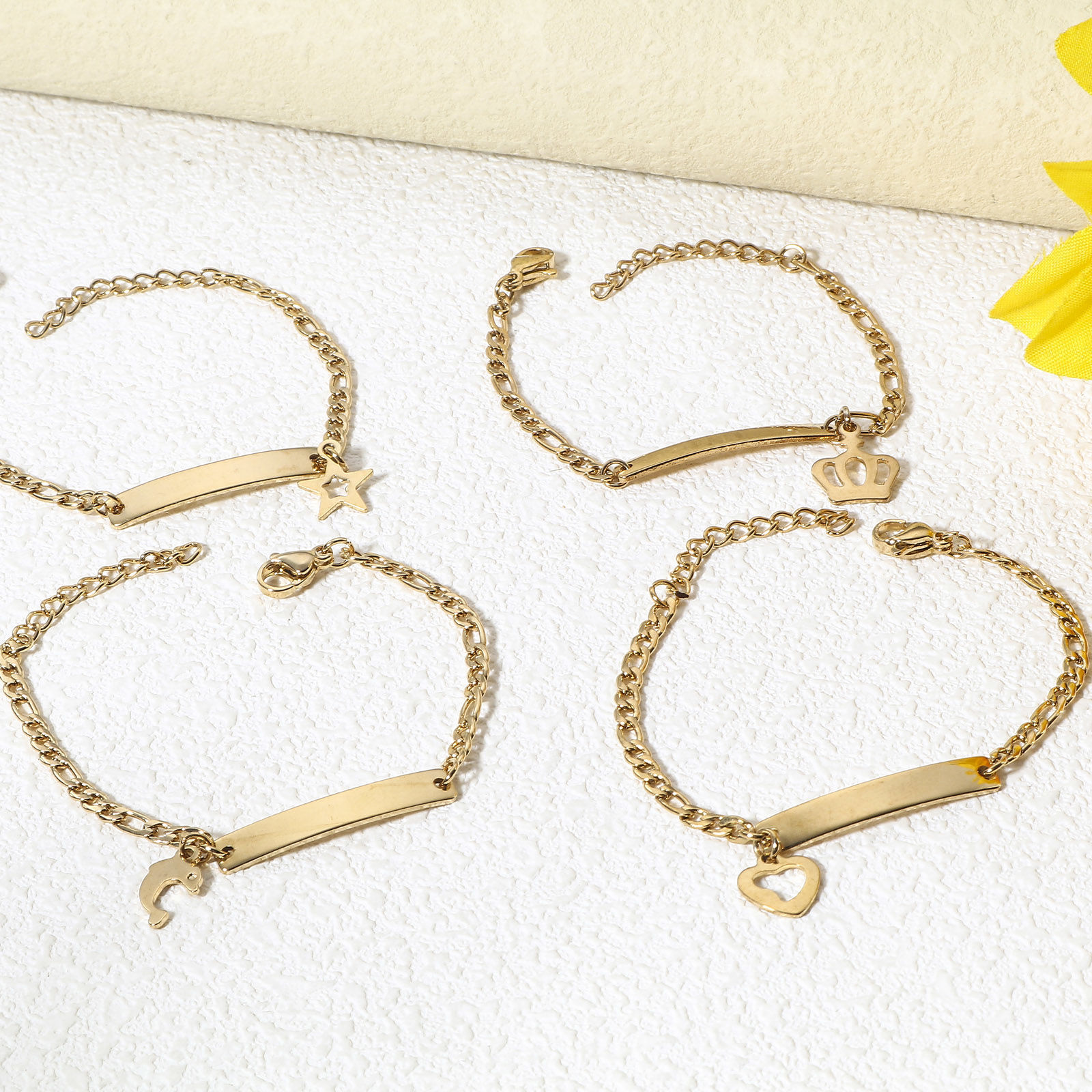 Image de 1 Pièce BraceletsÉtiquettes d'Estampage Vierges en 304 Acier Inoxydable Doré Pour Enfants 13.5cm long