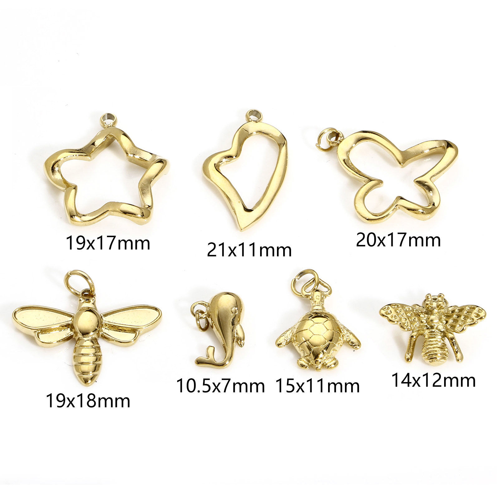 Image de 1 Pièce Breloques en 316 Acier Inoxydable Élégant Abeille Doré Papillons