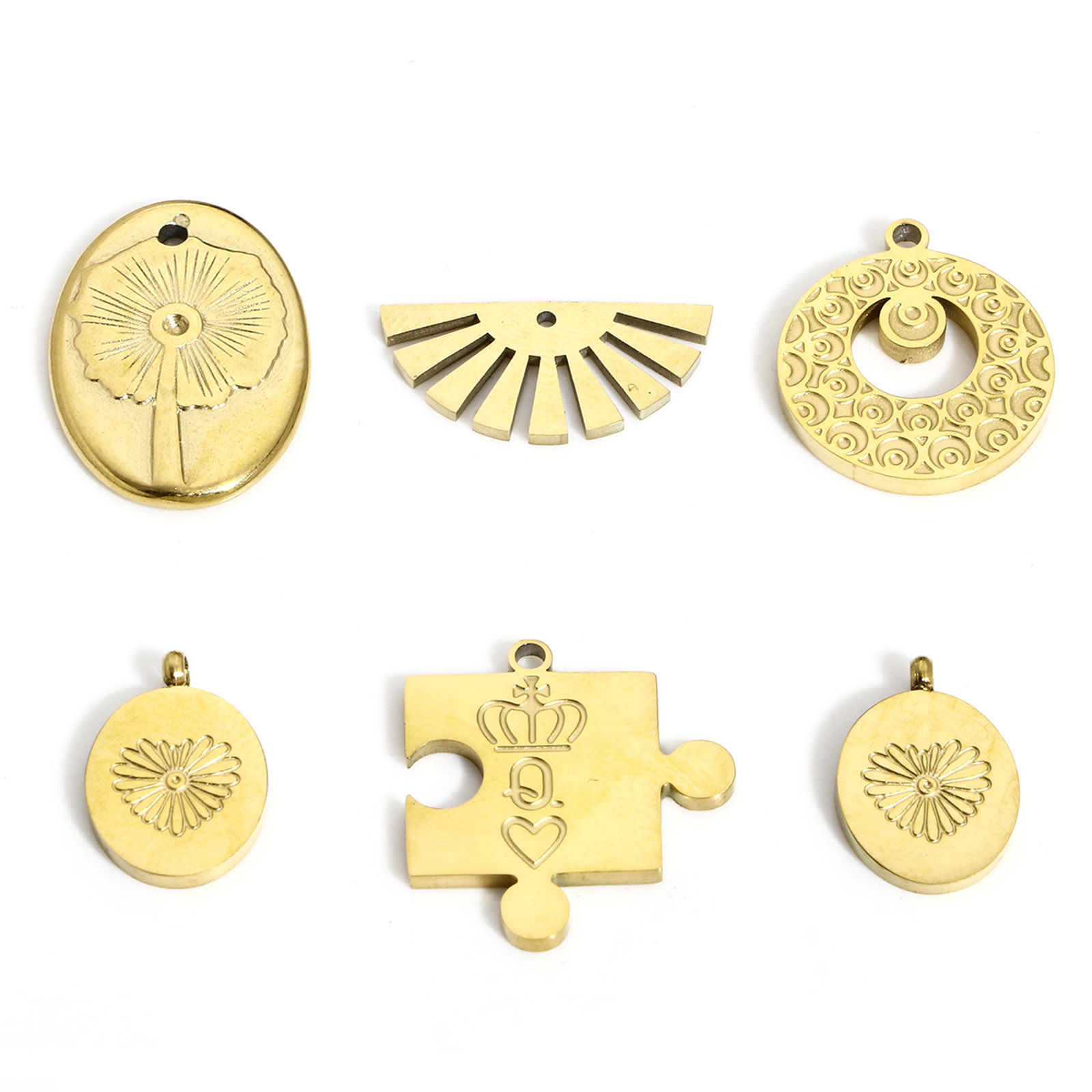 Picture of 304 Stainless Steel Geometric Charms 18K Real Gold Plated Half Round Sunshine