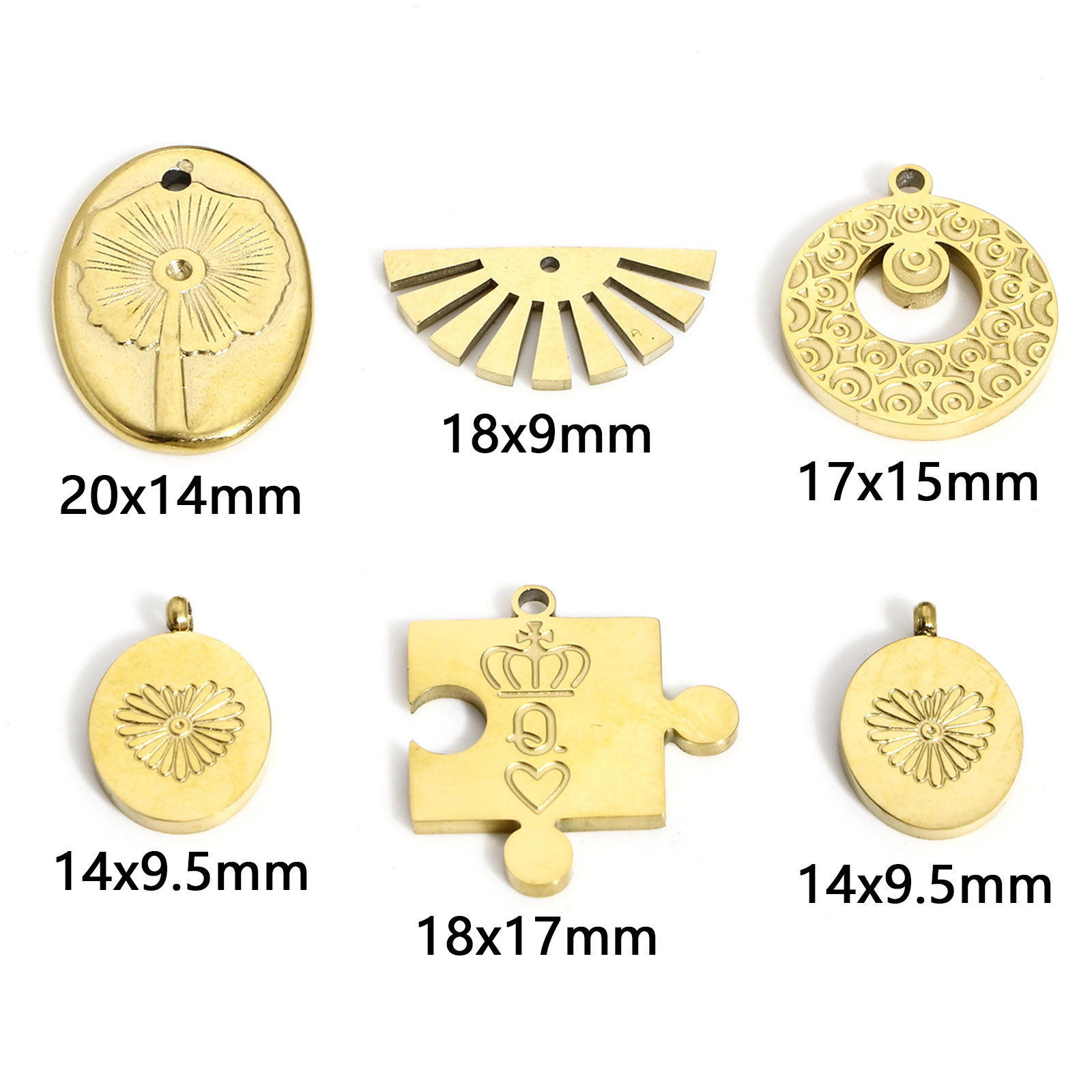 Picture of 304 Stainless Steel Geometric Charms 18K Real Gold Plated Half Round Sunshine