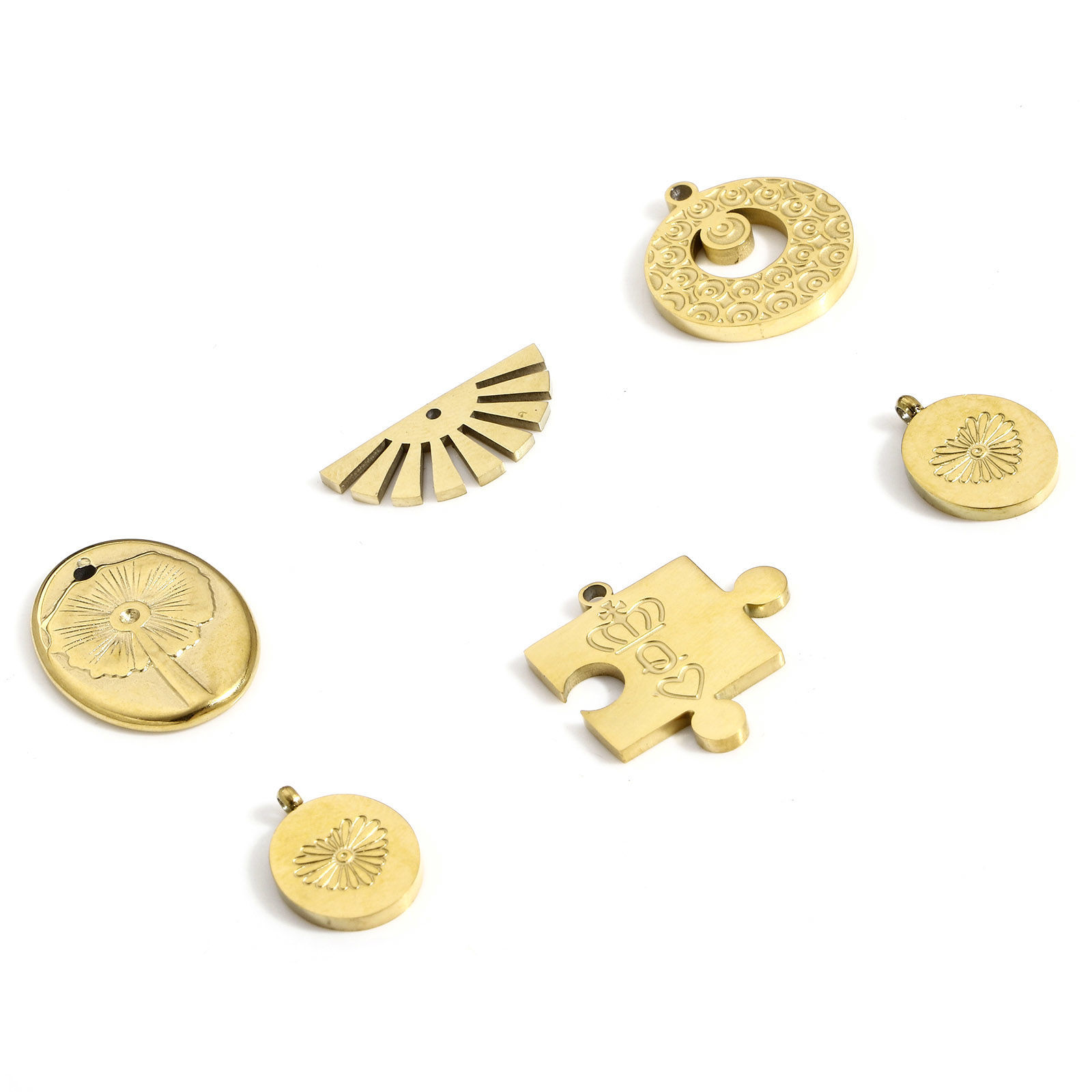 Picture of 304 Stainless Steel Geometric Charms 18K Real Gold Plated Half Round Sunshine