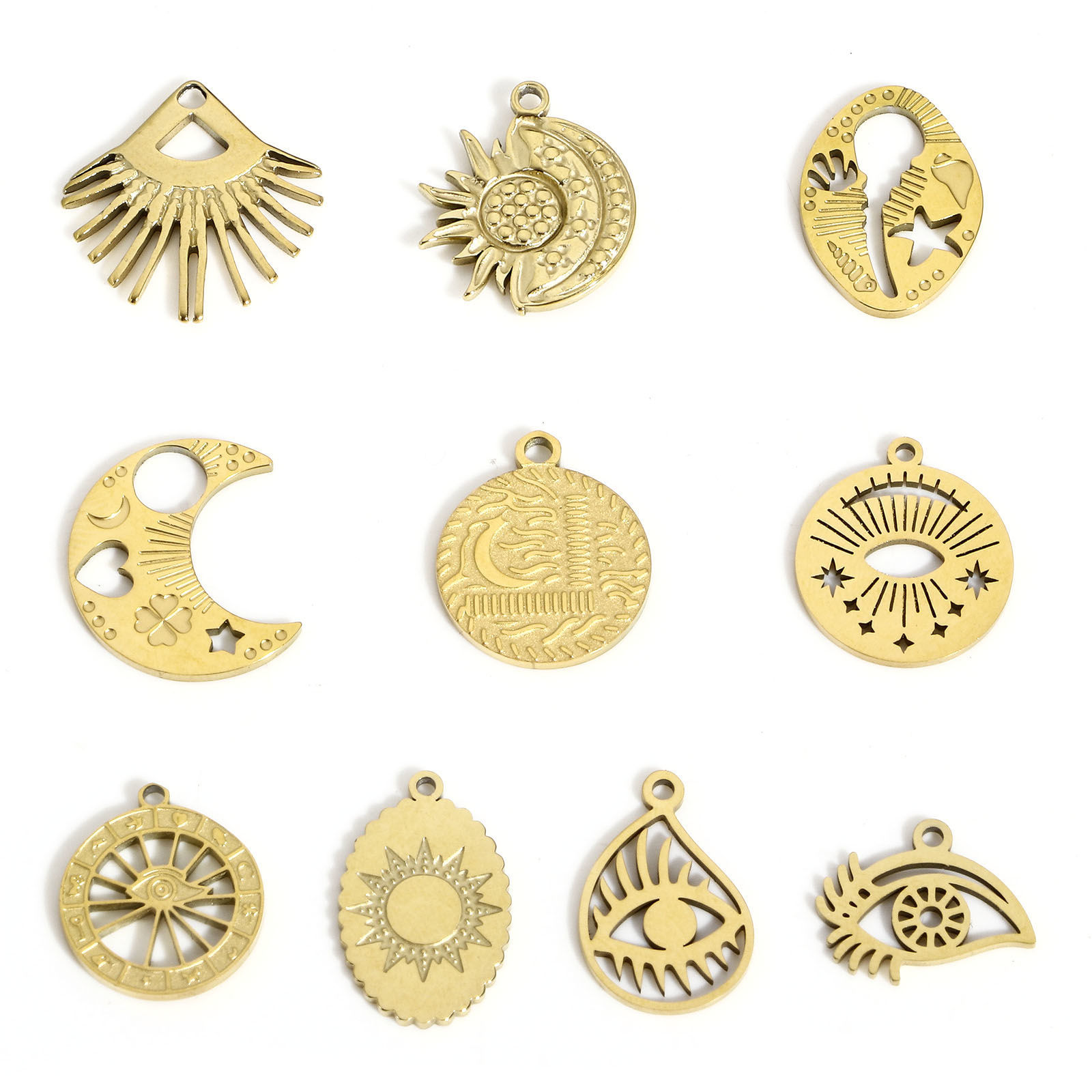 Imagen de 1 Unidad 304 Acero Inoxidable Elegante Colgantes Luna Media 18K Oro Real Chapado Corazón