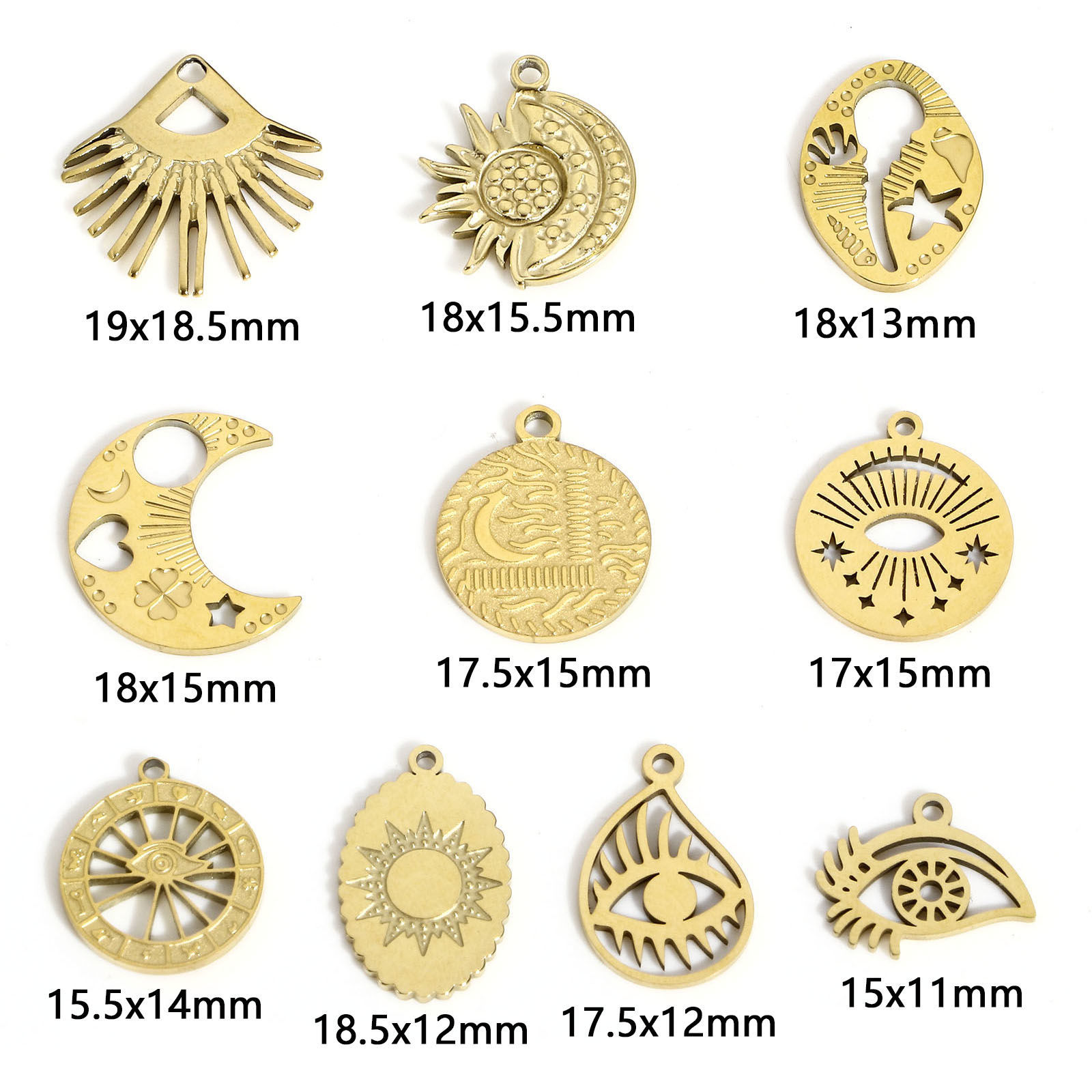 Imagen de 1 Unidad 304 Acero Inoxidable Elegante Colgantes Luna Media 18K Oro Real Chapado Corazón