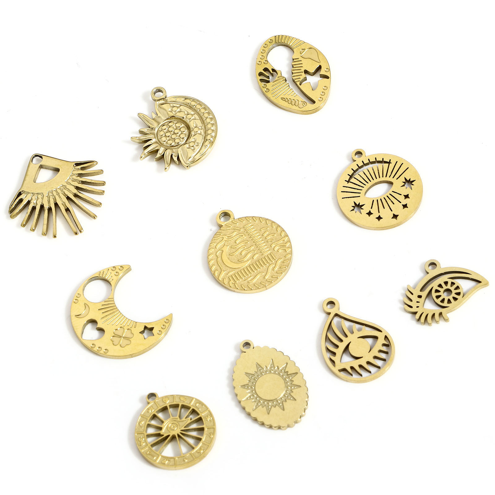 Imagen de 1 Unidad 304 Acero Inoxidable Elegante Colgantes Luna Media 18K Oro Real Chapado Corazón
