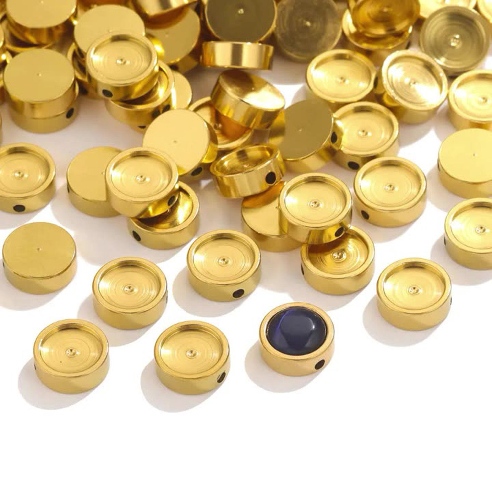 Bild von 5 Stück 304 Edelstahl Perlen für die DIY-Schmuckherstellung Flachrund Cabochon Fassung