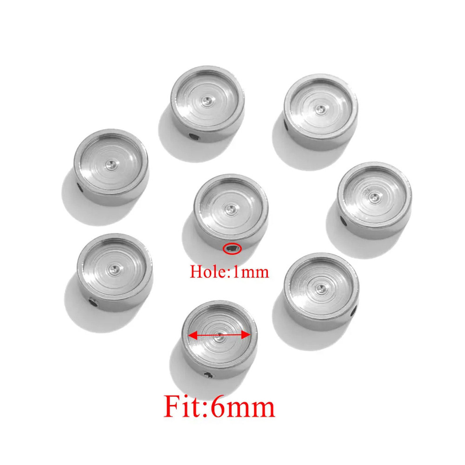 Bild von 5 Stück 304 Edelstahl Perlen für die DIY-Schmuckherstellung Flachrund Cabochon Fassung