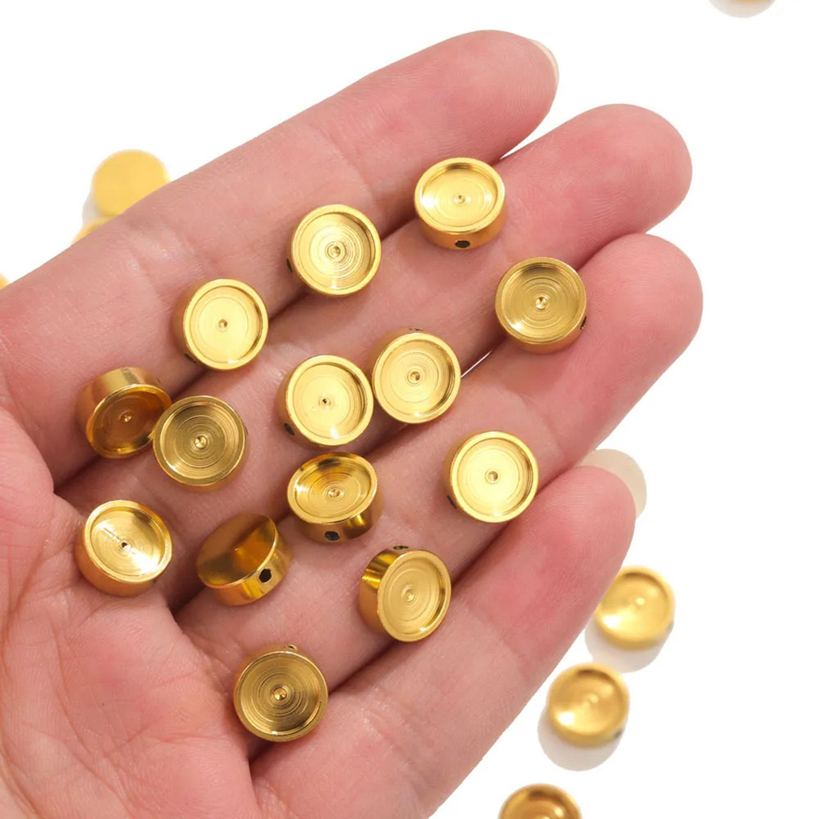 Bild von 5 Stück 304 Edelstahl Perlen für die DIY-Schmuckherstellung Flachrund Cabochon Fassung