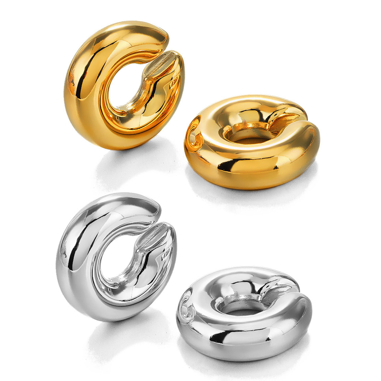 Immagine di 1 Pz Placcatura Sottovuoto Ecologica Semplice & Casual Hip-Hop 304 Acciaio Inossidabile forma di C Vuoto Orecchini a Clip Senza Piercing Unisex Festa