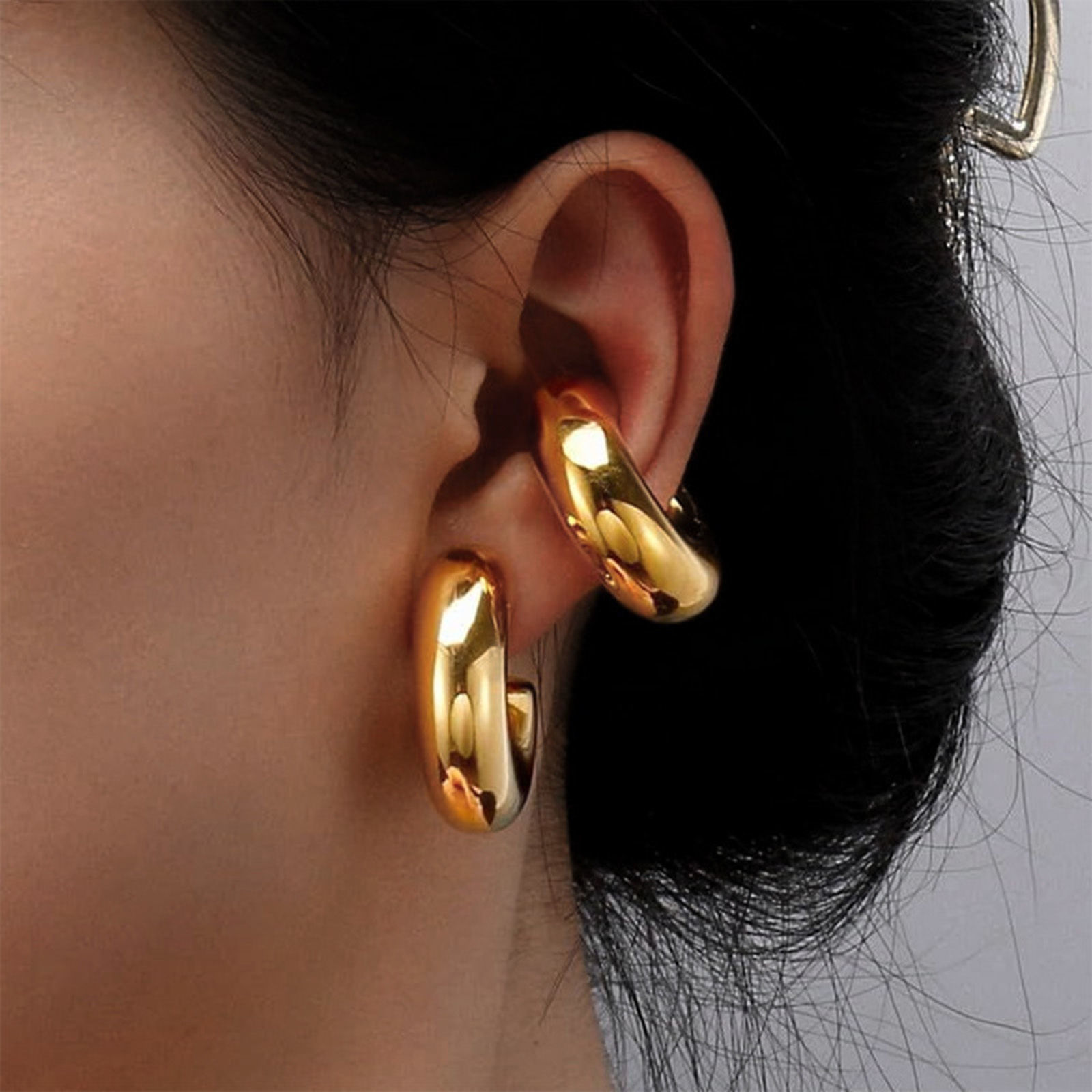 Immagine di 1 Pz Placcatura Sottovuoto Ecologica Semplice & Casual Hip-Hop 304 Acciaio Inossidabile forma di C Vuoto Orecchini a Clip Senza Piercing Unisex Festa