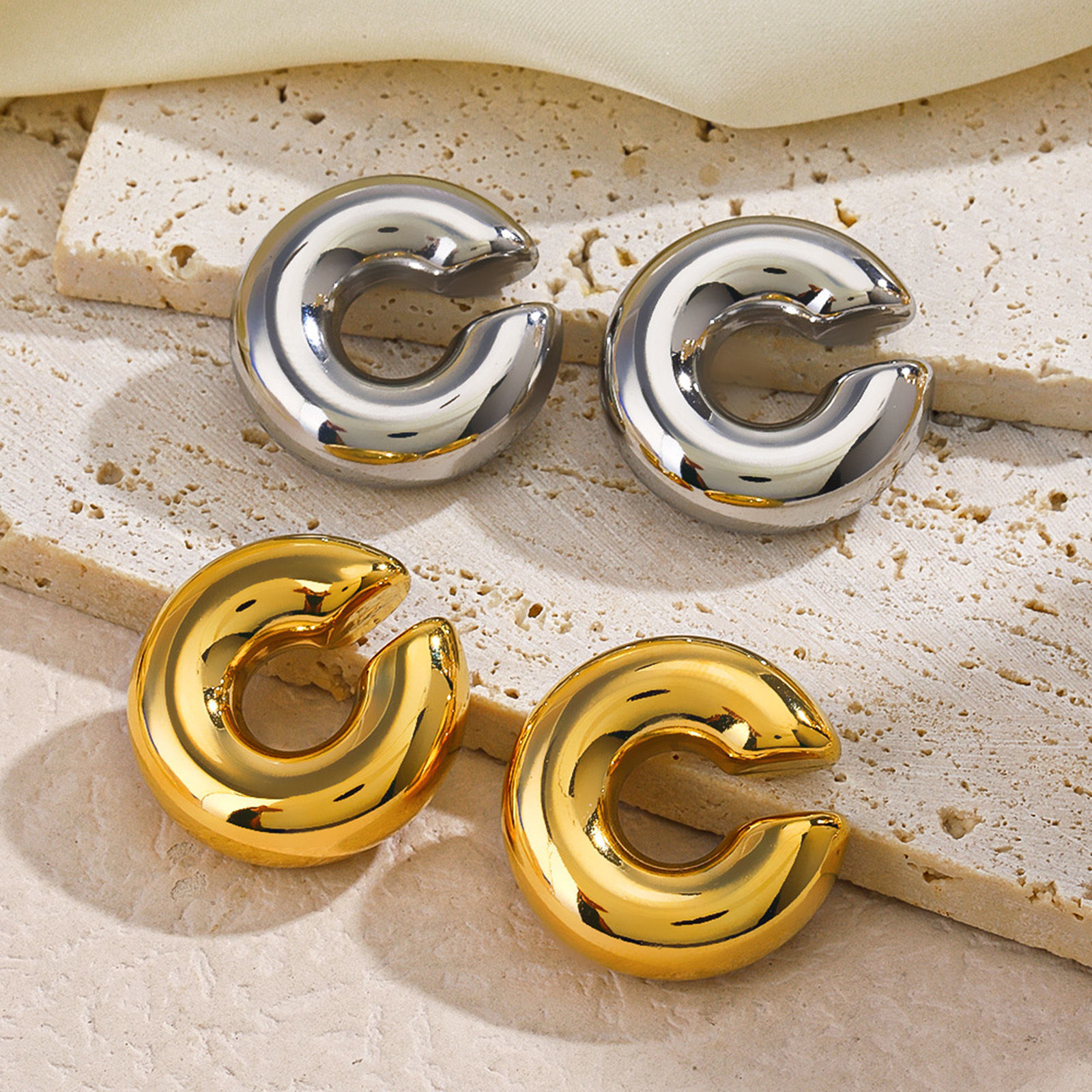 Immagine di 1 Pz Placcatura Sottovuoto Ecologica Semplice & Casual Hip-Hop 304 Acciaio Inossidabile forma di C Vuoto Orecchini a Clip Senza Piercing Unisex Festa