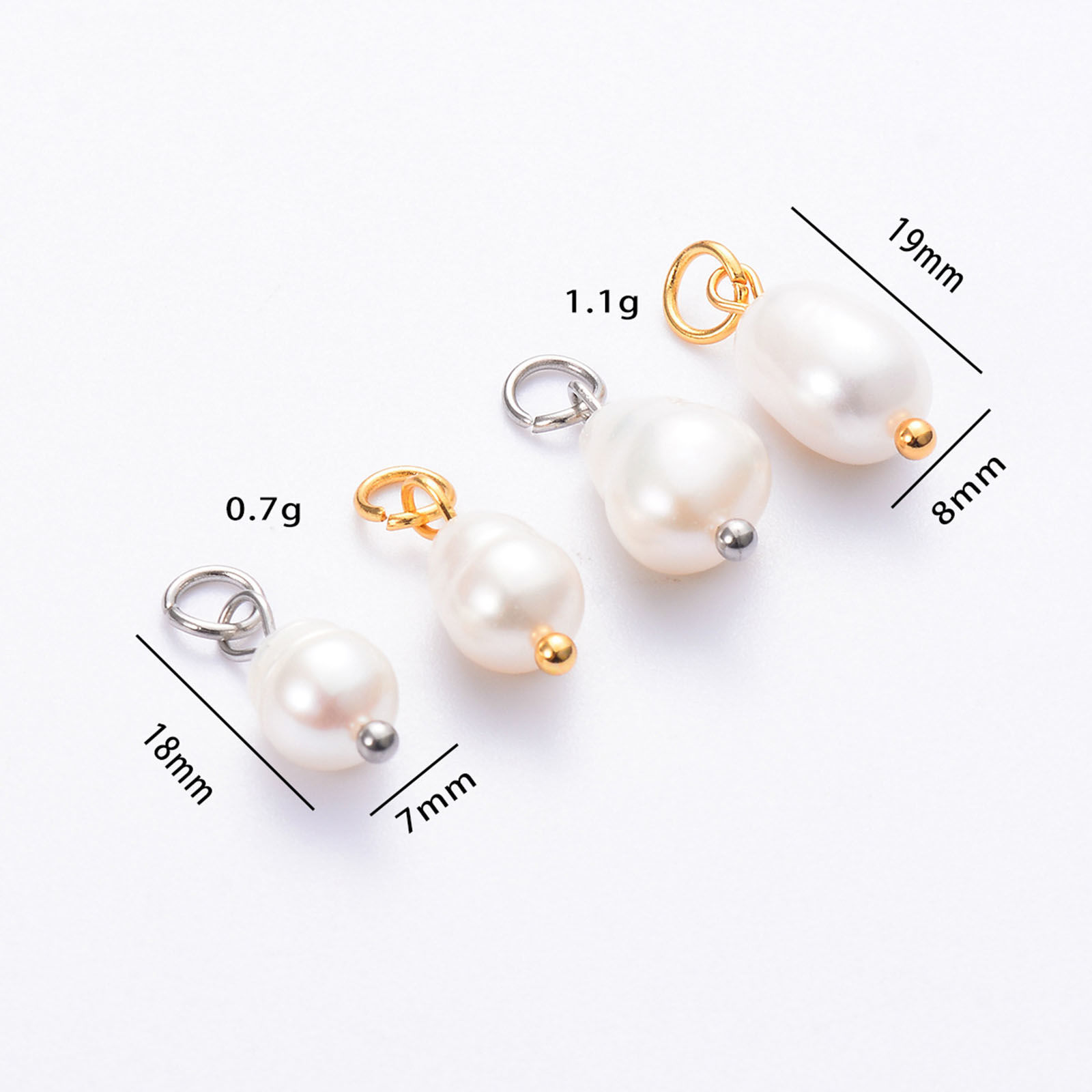 Image de 2 Pcs Breloques en 304 Acier Inoxydable & Perle Naturelle Respectueux de la Nature Baroque Multicolore