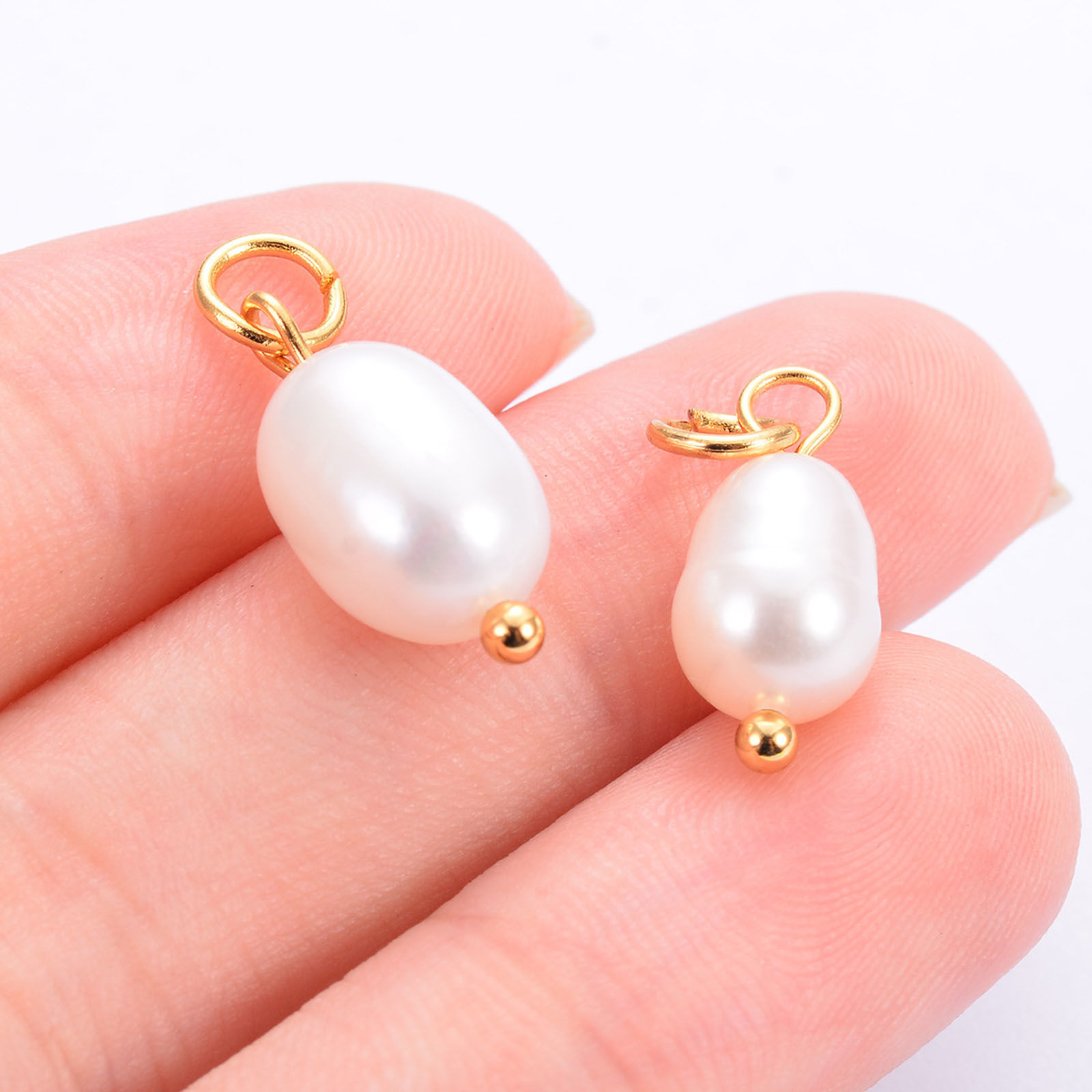 Image de 2 Pcs Breloques en 304 Acier Inoxydable & Perle Naturelle Respectueux de la Nature Baroque Multicolore