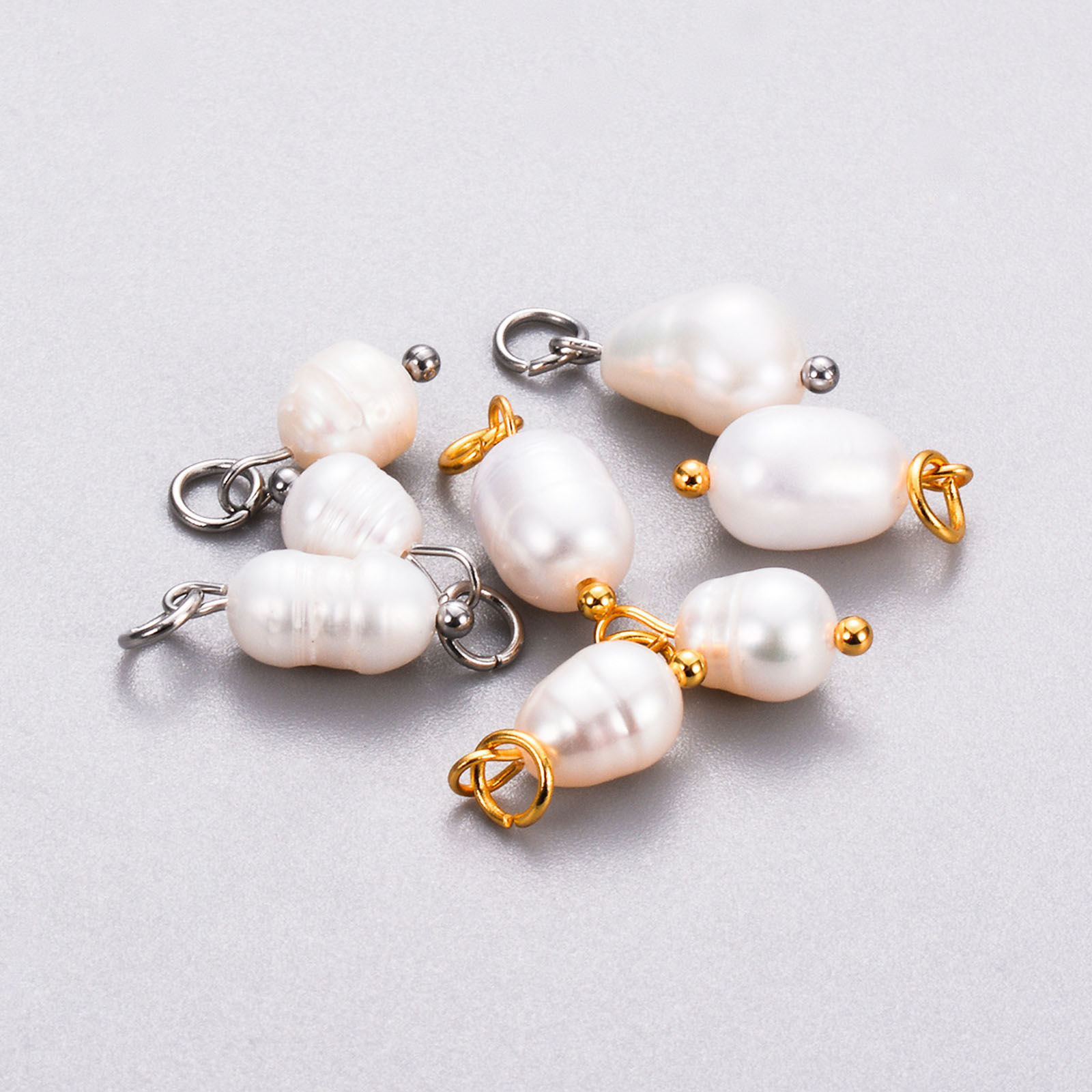Image de 2 Pcs Breloques en 304 Acier Inoxydable & Perle Naturelle Respectueux de la Nature Baroque Multicolore