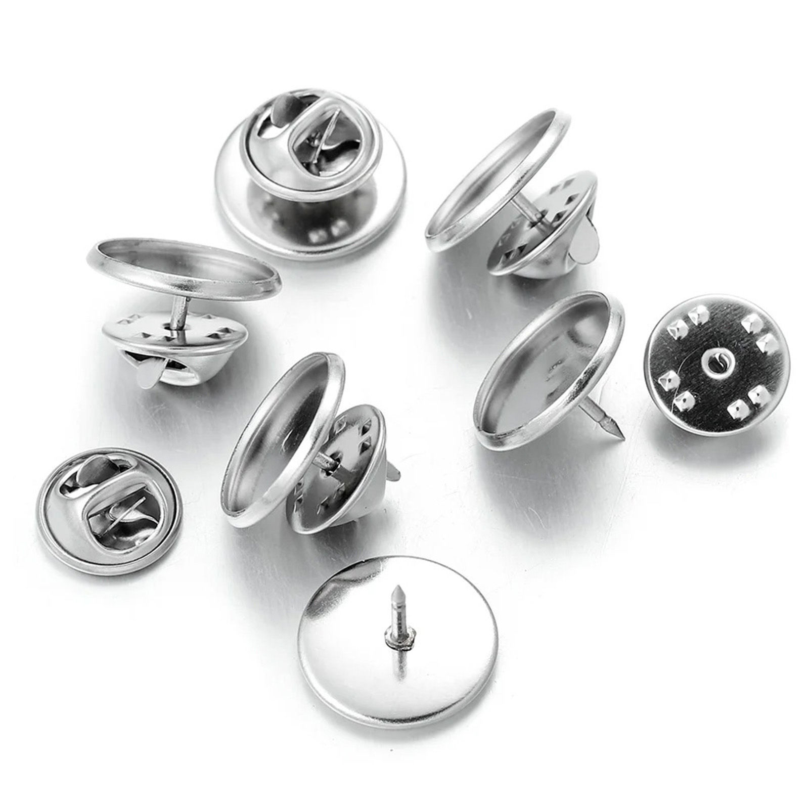 Image de 10 Pcs Broches Accessoires en 304 Acier Inoxydable Argent Mat Cabochon Rapportable