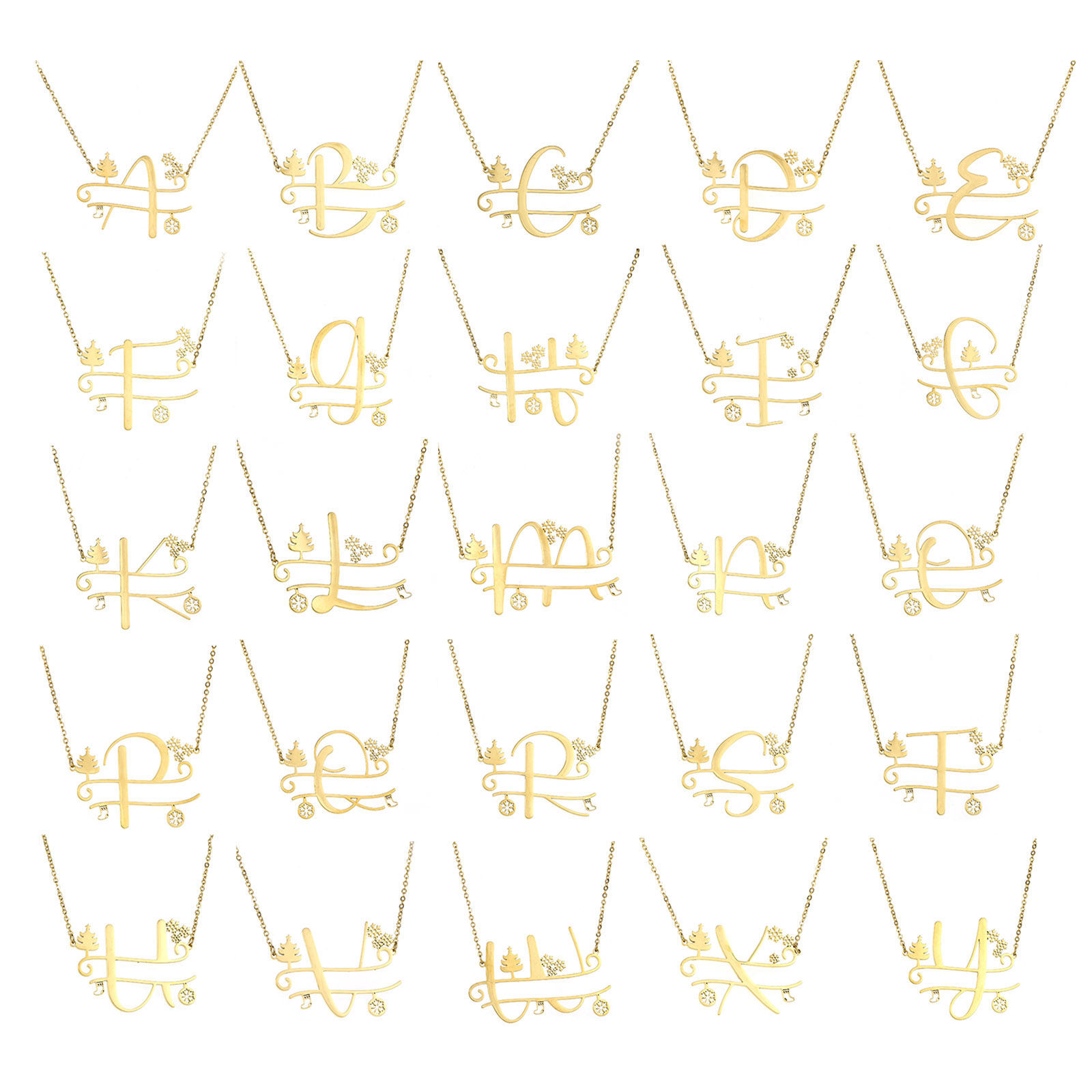 Изображение 1 ШТ 304 Нержавеющая Сталь Позолоченные цепочки Ожерелья Позолоченный Рождественская елка Снежинка ажурная резьба 43.5см Длина