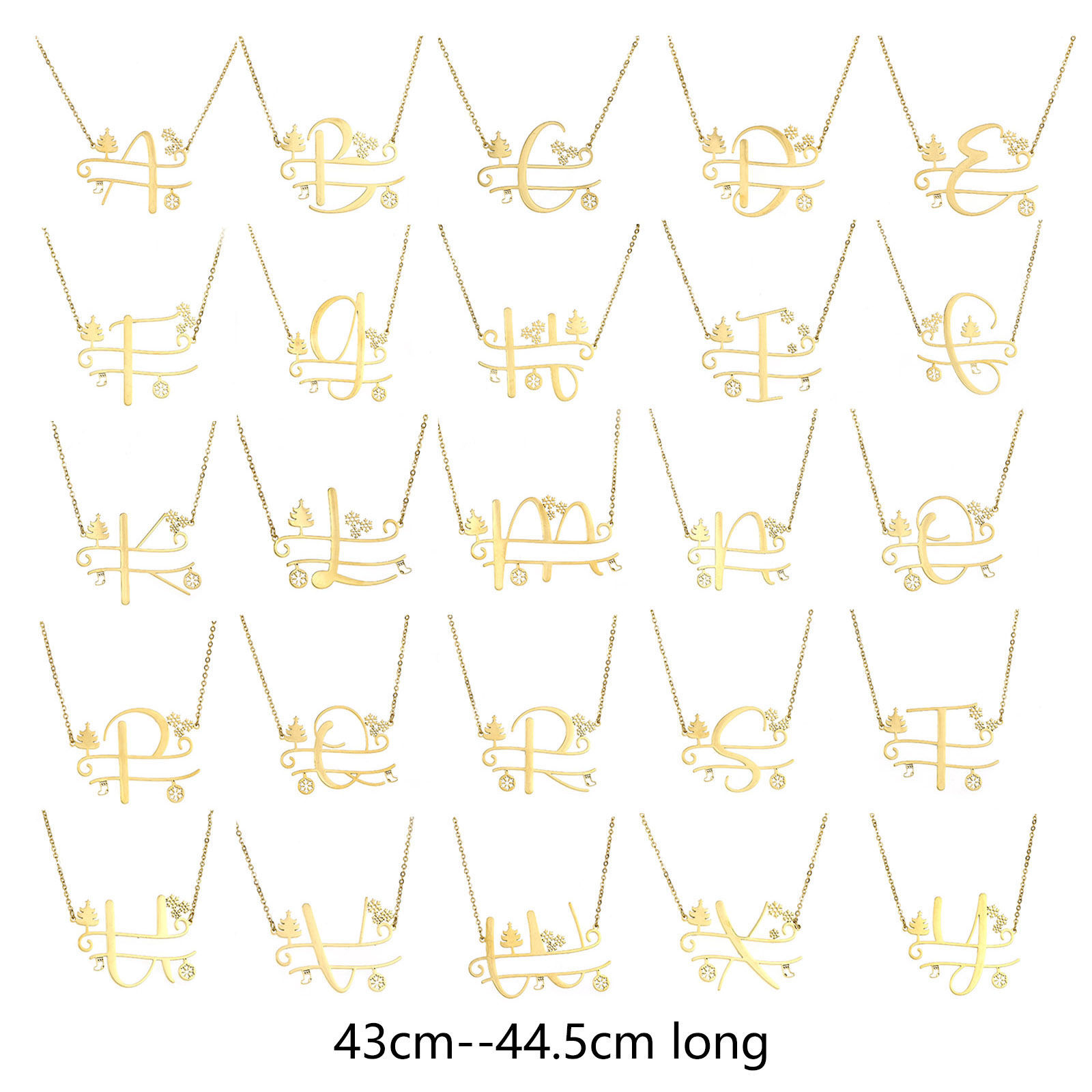 Изображение 1 ШТ 304 Нержавеющая Сталь Позолоченные цепочки Ожерелья Позолоченный Рождественская елка Снежинка ажурная резьба 43.5см Длина