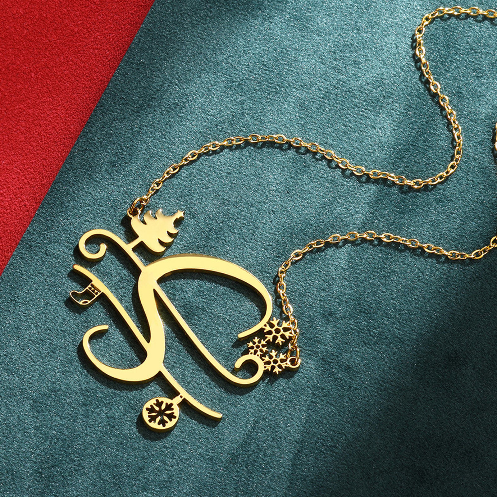 Изображение 1 ШТ 304 Нержавеющая Сталь Позолоченные цепочки Ожерелья Позолоченный Рождественская елка Снежинка ажурная резьба 43.5см Длина