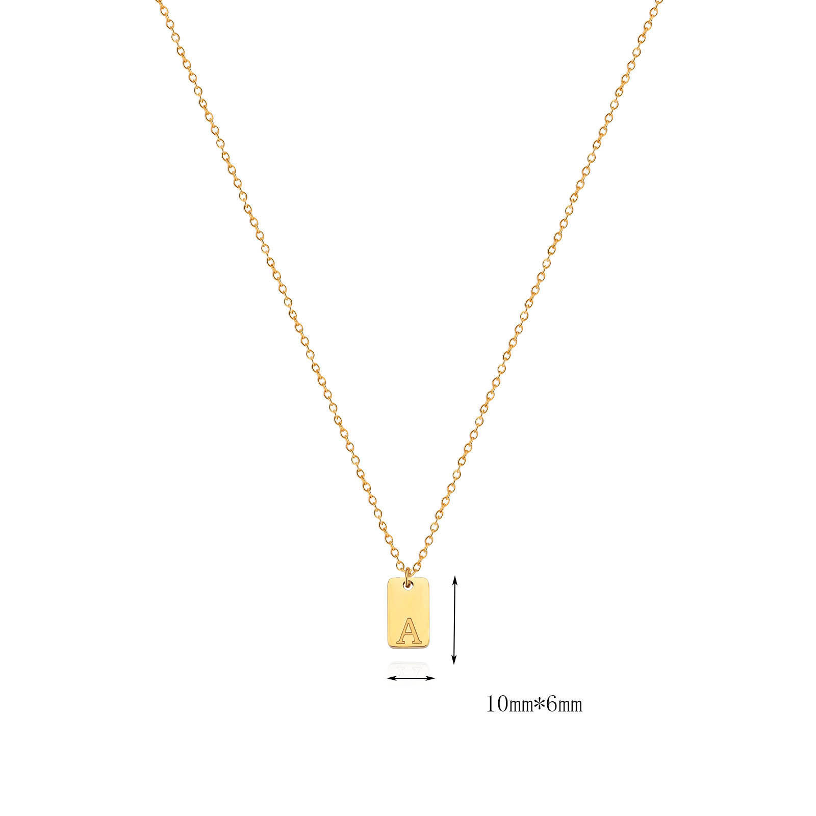 Picture of Eco-friendly Simple & Casual Stylish 18K Gold Plated 304 Stainless Steel Link Cable Chain Rectangle Initial Alphabet/ Capital Letter Message " A-Z " Pendant Necklace For Women Mother's Day