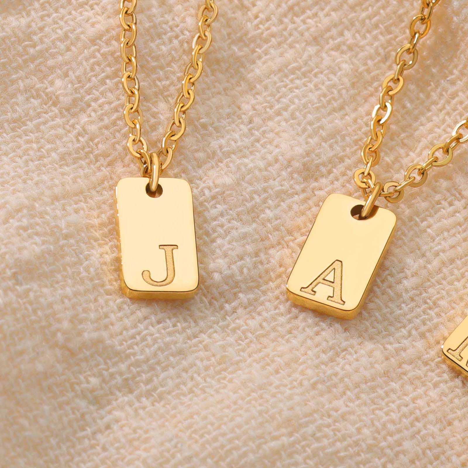 Picture of Eco-friendly Simple & Casual Stylish 18K Gold Plated 304 Stainless Steel Link Cable Chain Rectangle Initial Alphabet/ Capital Letter Message " A-Z " Pendant Necklace For Women Mother's Day