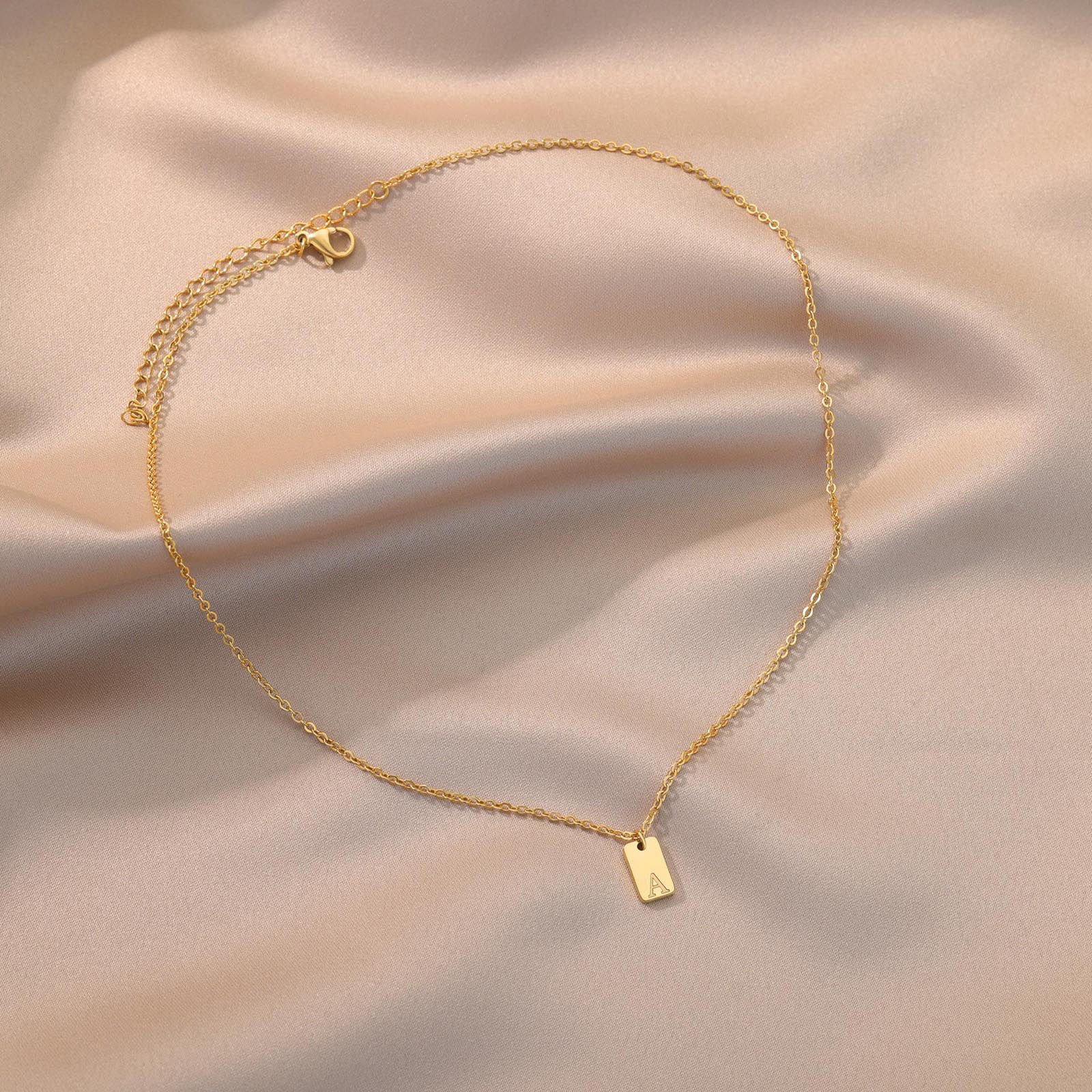 Picture of Eco-friendly Simple & Casual Stylish 18K Gold Plated 304 Stainless Steel Link Cable Chain Rectangle Initial Alphabet/ Capital Letter Message " A-Z " Pendant Necklace For Women Mother's Day