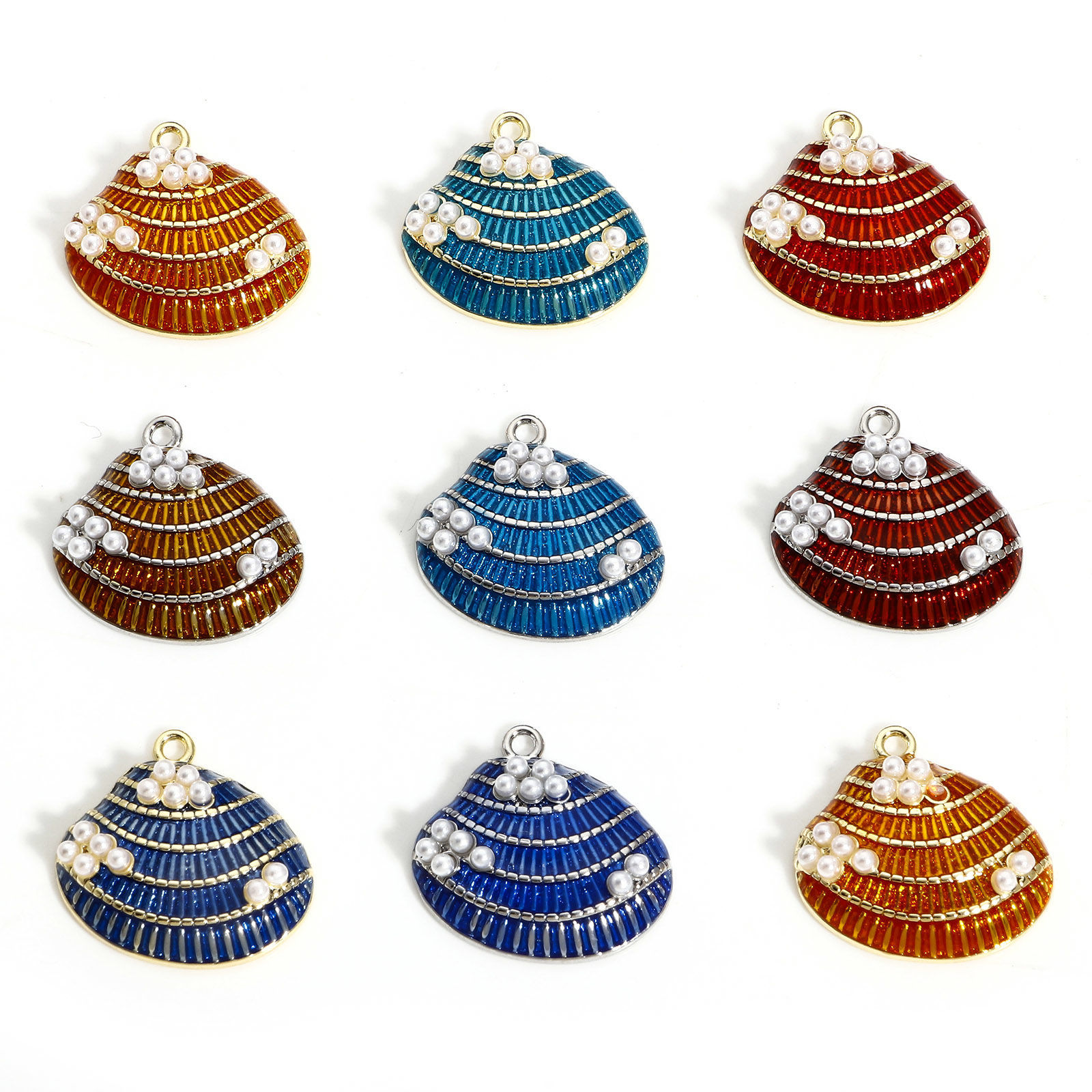 Picture of Brass Charms Real Gold Plated Shell Enamel 20mm x 20mm