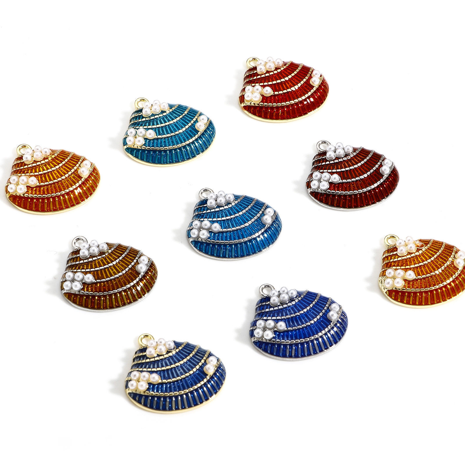 Picture of Brass Charms Real Gold Plated Shell Enamel 20mm x 20mm