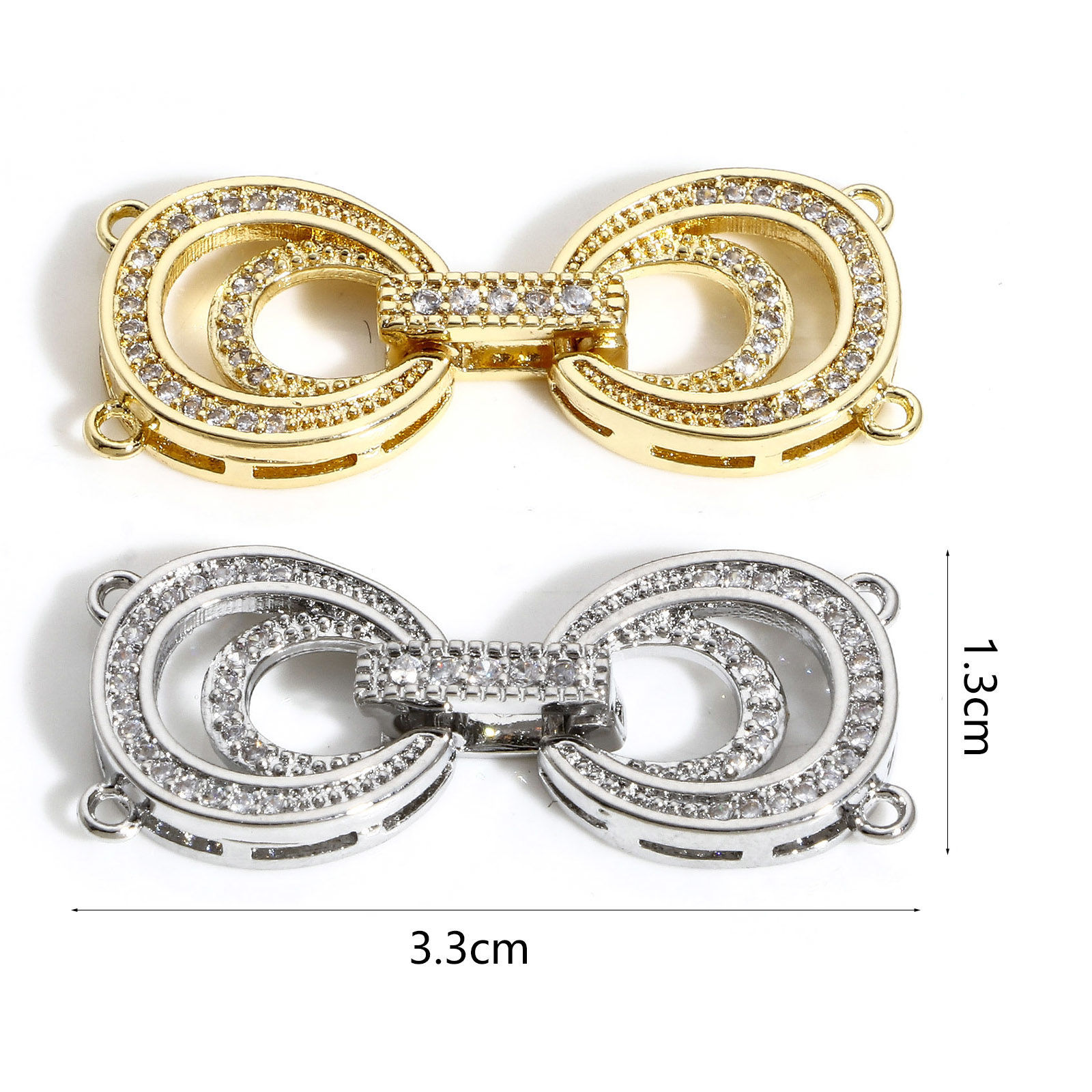 Picture of Brass Clasp Infinity Symbol Real Gold Plated Micro Pave 3.3cm x 1.3cm