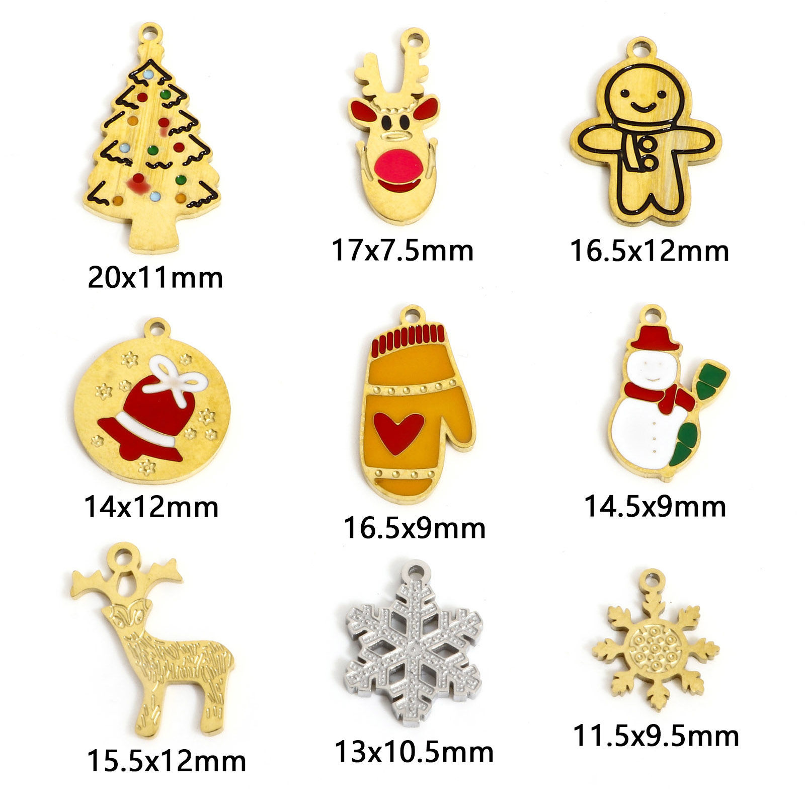 Imagen de 1 Unidad Enchapado al Vacío Ecológico 304 Acero Inoxidable Elegante Colgantes Charms Árbol de Navidad Multicolor Muñeco de nieve Navidad Esmalte