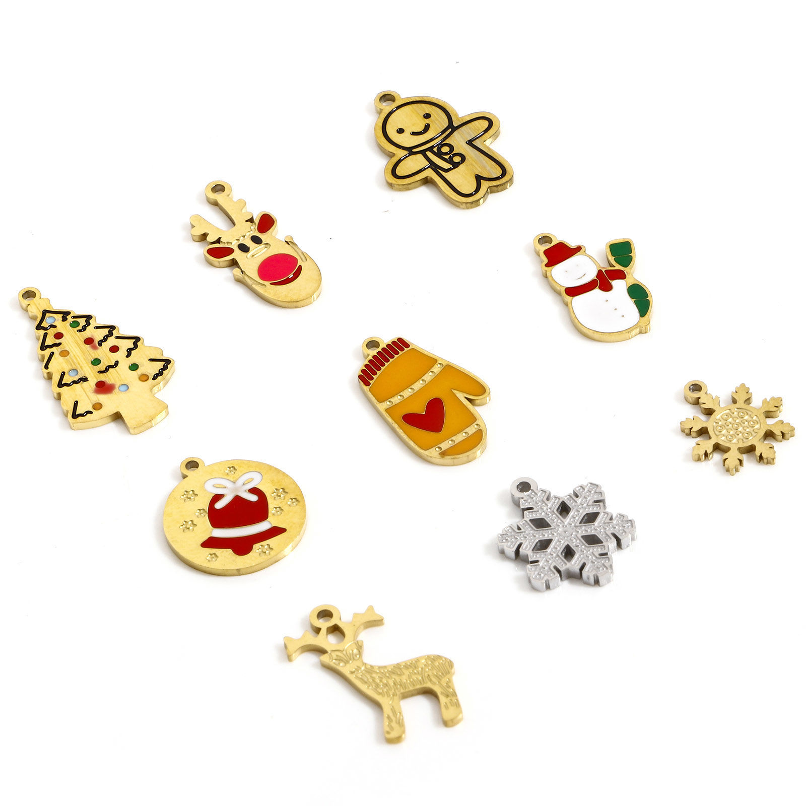 Imagen de 1 Unidad Enchapado al Vacío Ecológico 304 Acero Inoxidable Elegante Colgantes Charms Árbol de Navidad Multicolor Muñeco de nieve Navidad Esmalte