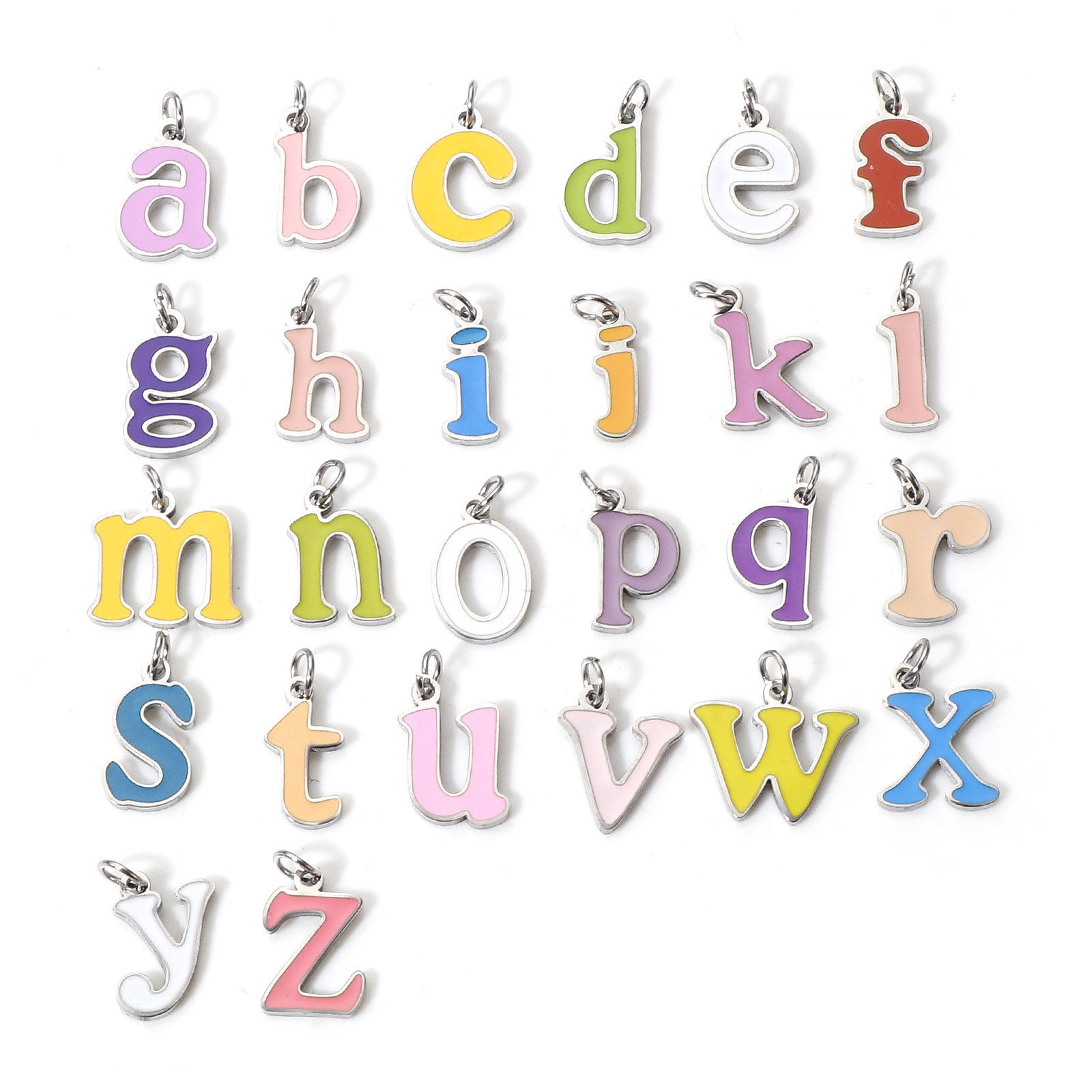 1 個 304ステンレス鋼 チャーム 下部ケースレター シルバートーン 多色 文字「 A-Z」 エナメル の画像