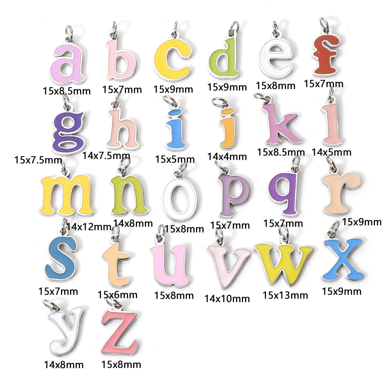 1 個 304ステンレス鋼 チャーム 下部ケースレター シルバートーン 多色 文字「 A-Z」 エナメル の画像