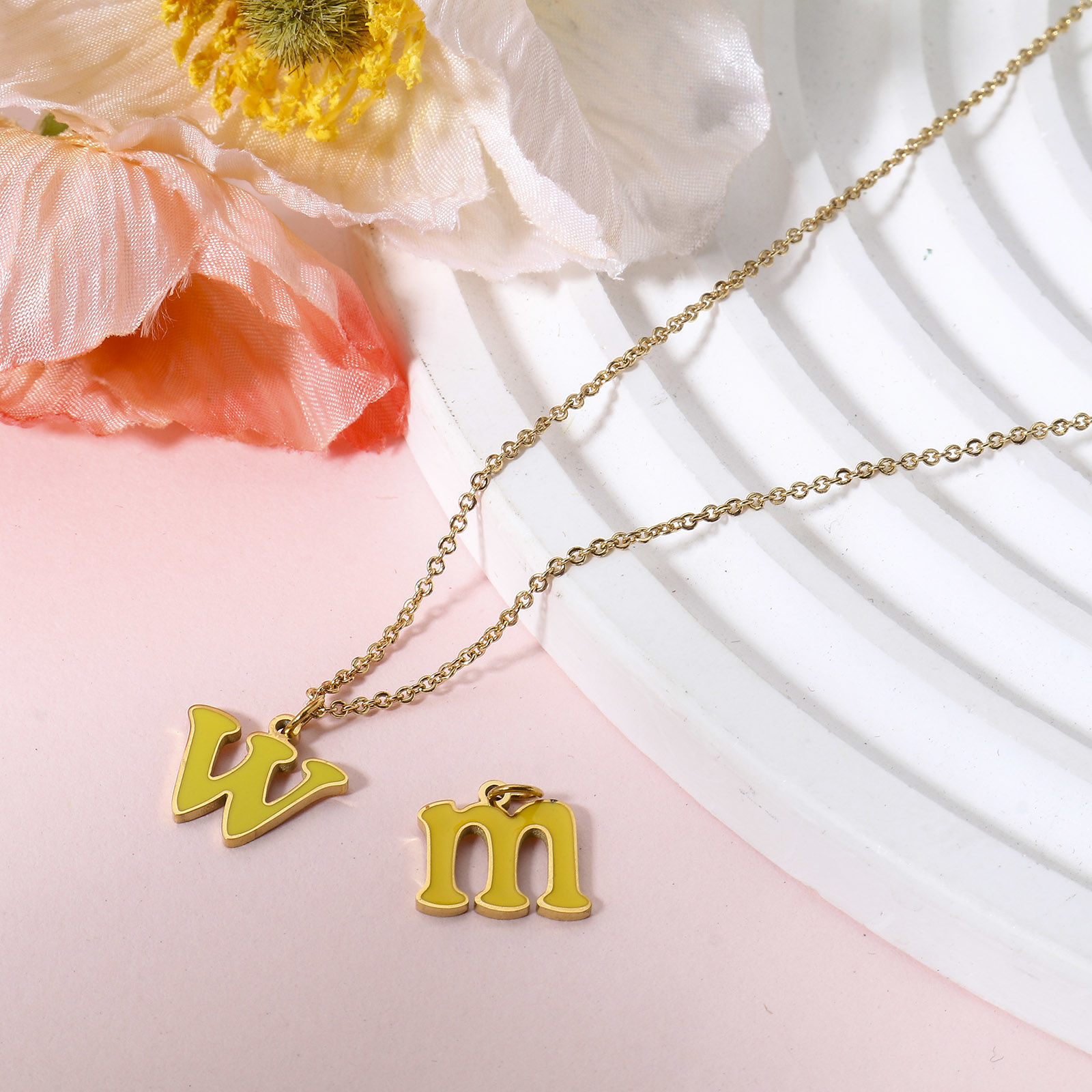 Picture of 304 Stainless Steel Charms Gold Plated Multicolor Lowercase Letter Message " A-Z " Enamel