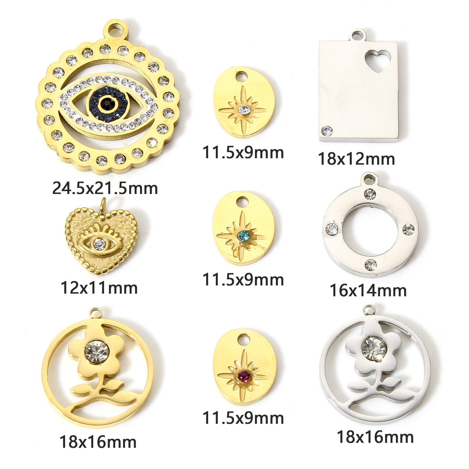 Picture of 304 Stainless Steel Stylish Charms Gold Plated Round Flower Hollow Clear Rhinestone
