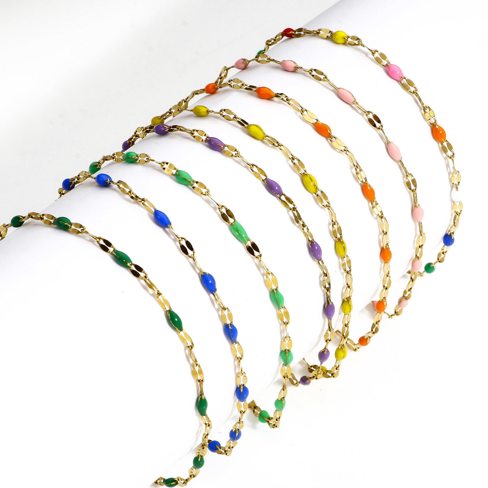 Image de 1 Pièce Bracelets Chaîne Maille Lèvres en 304 Acier Inoxydable Doré Émail 17.5cm long