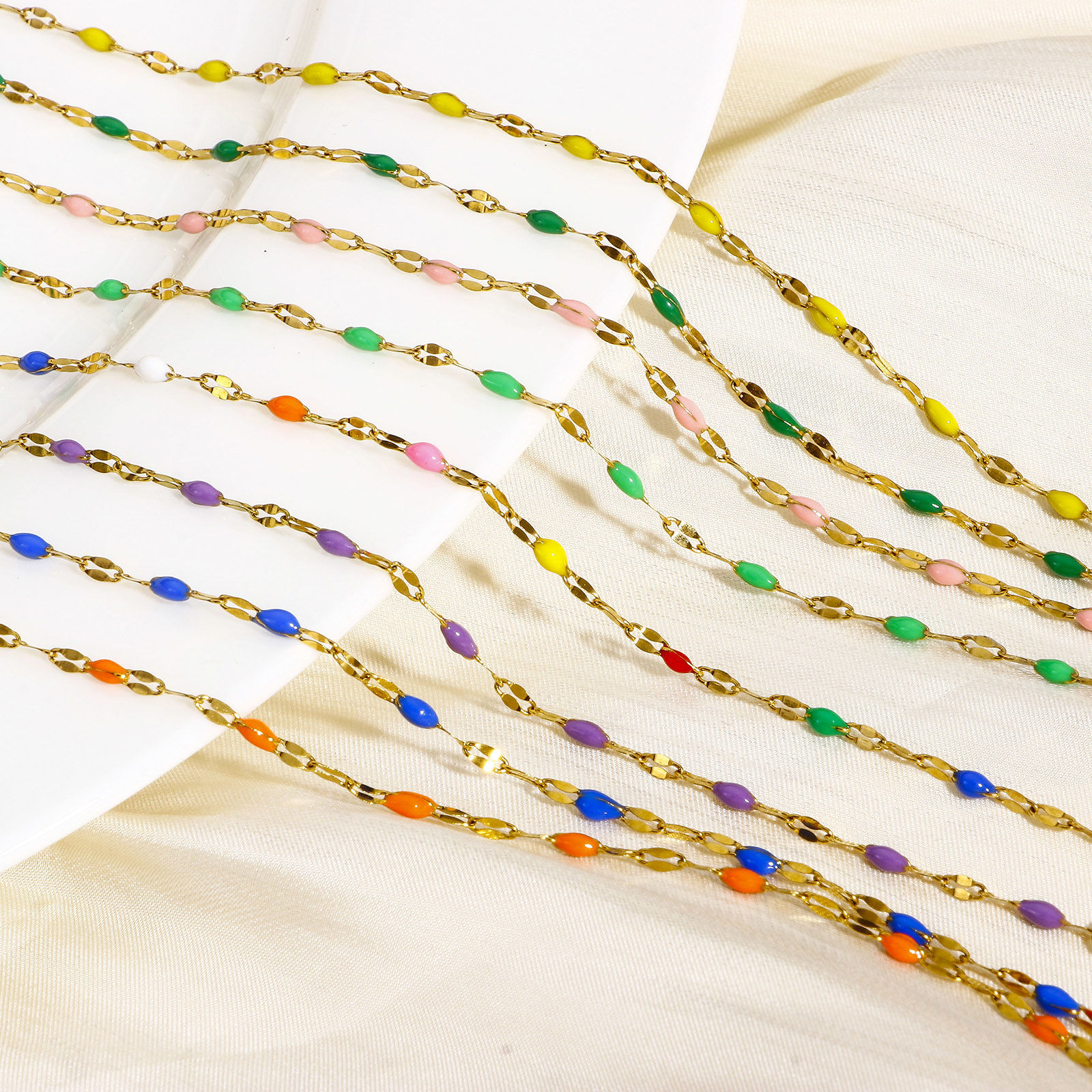 Image de 1 Pièce Bracelets Chaîne Maille Lèvres en 304 Acier Inoxydable Doré Émail 17.5cm long